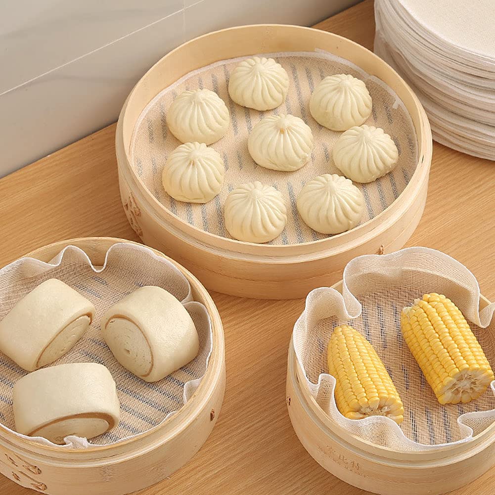 12Pcs Round Cotton Yarn Steamer Cloth Reusable Non Stick Household Steamer Liners Cloth Mesh Mat Pad Steamed Buns Dumplings Baki