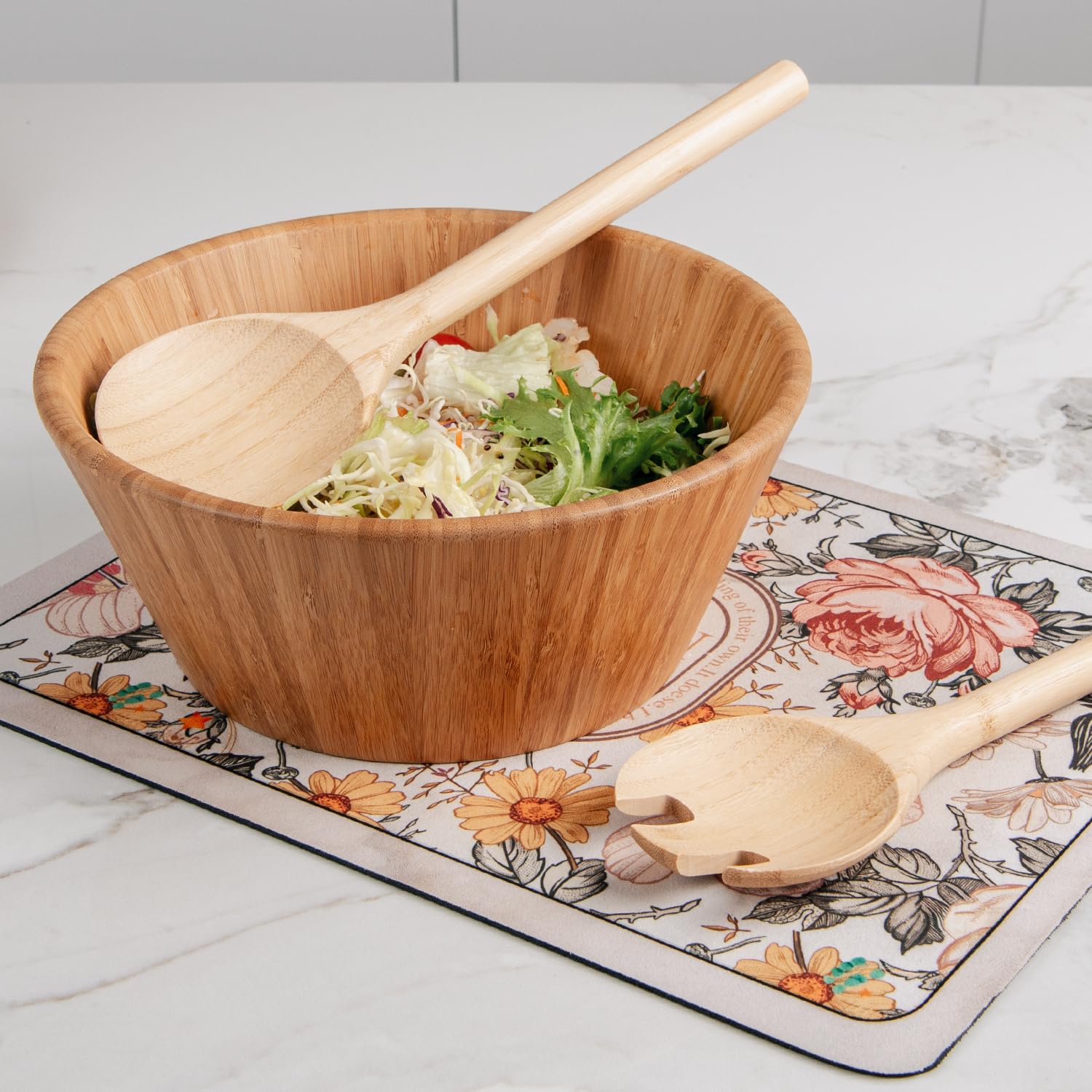 Naturoom Acacia Wood Salad Servers, 10-Inch Wooden Utensils For Cooking And Kitchen - Set Of 2
