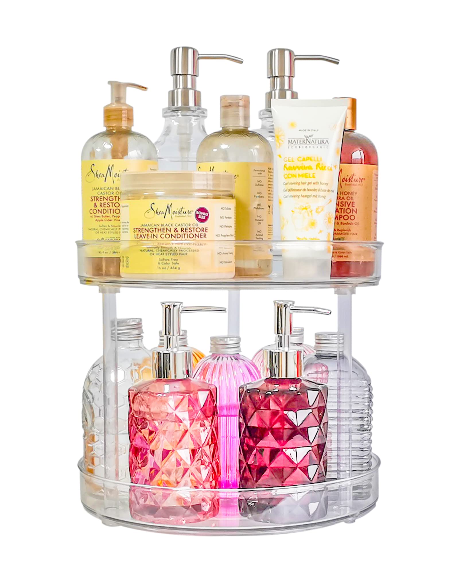 Roninkier 2-Tier Clear Lazy-Susan Turntable - 11-Inch Pantry Spice-Rack Cabinet-Organizer - Plastic Lazy Susan Makeup Organizer