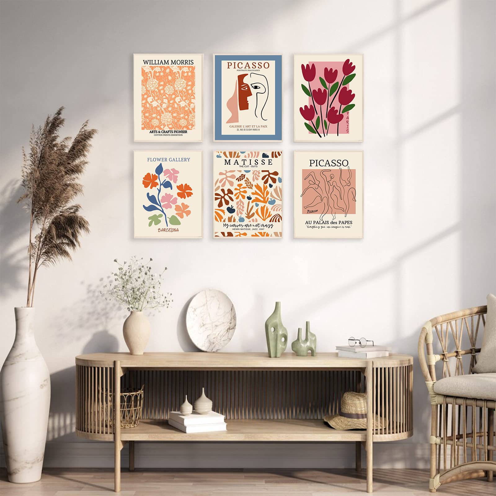 Flower Market Posters Set Of 6, Abstract Flower Market Wall Art Prints Exhibition Poster Set, Vintage Matisse Print Picasso Prin