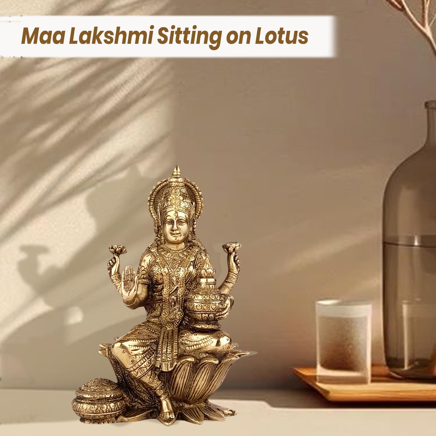Kartique Brass Idol Maa Lakshmi Sitting On Lotus For Home Office Maha Laxmi Murti Dhan Devi Of Prosperity Wealth Fortune Gold Co