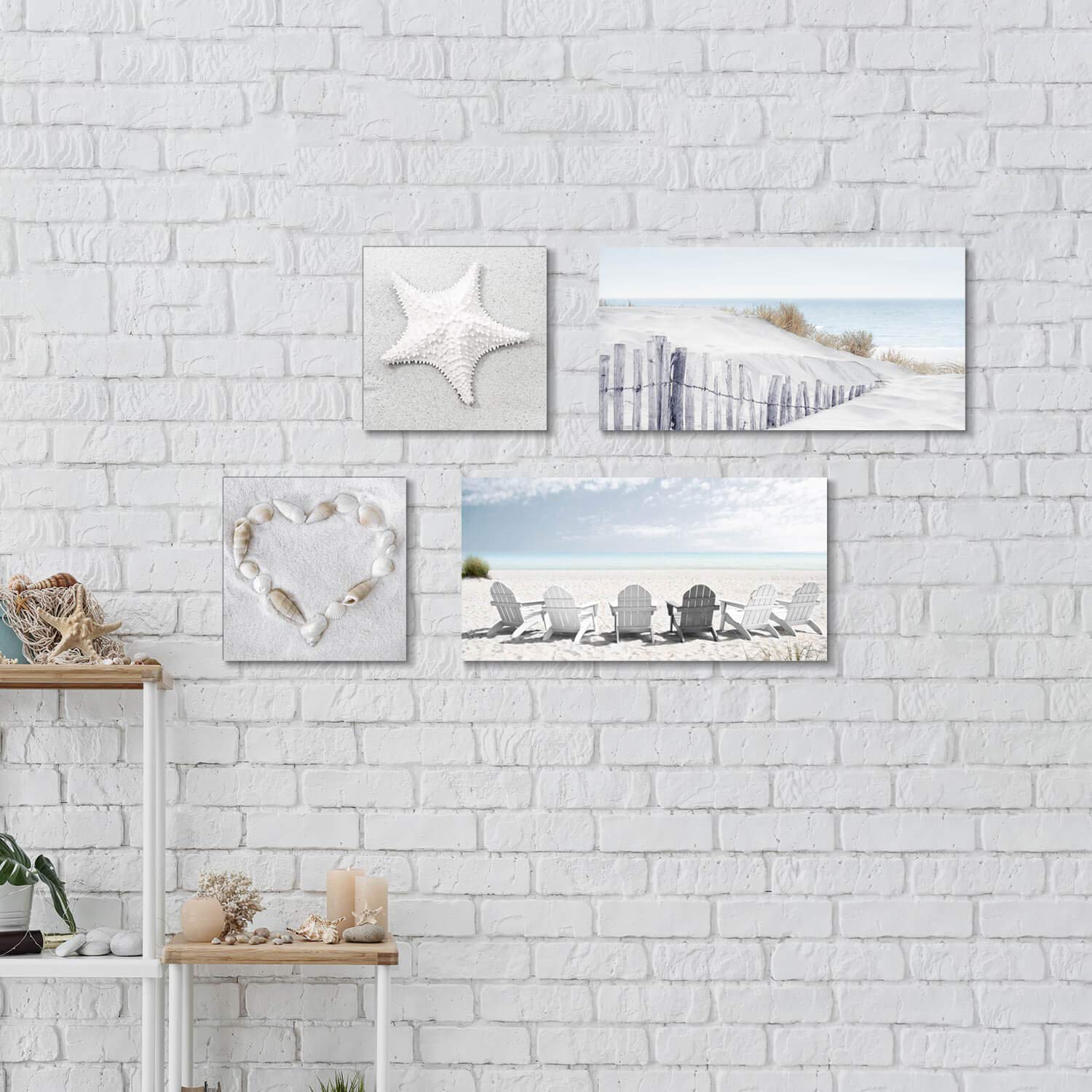 Artistic Path Beach Wall Art Seascape Print: Starfish & Chair On Seaside Giclee Artwork Painting On Canvas For Wall Decor(Overal