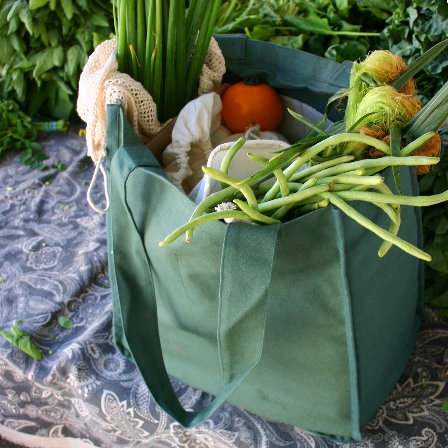 Simple Ecology Organic Cotton Deluxe Reusable Grocery Shopping Bag With Bottle Sleeves And Rigid Bottom Support (Updated Design)