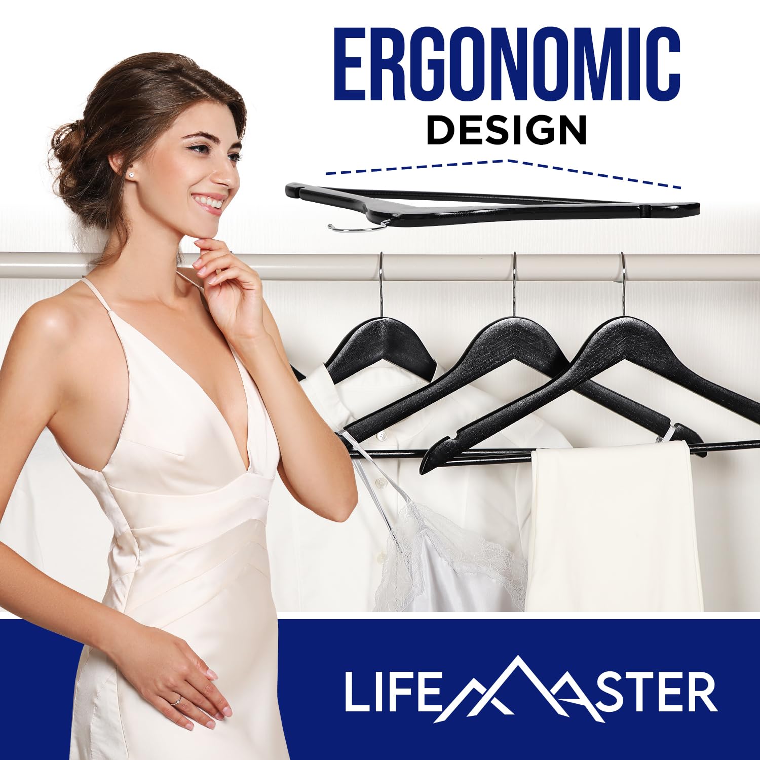 Lifemaster Wooden Hanger Set - 20 Pieces Non-Slip Versatile Closet Space-Saving Hanger Set For Suit, Coat, Camisole, Jacket, Pan