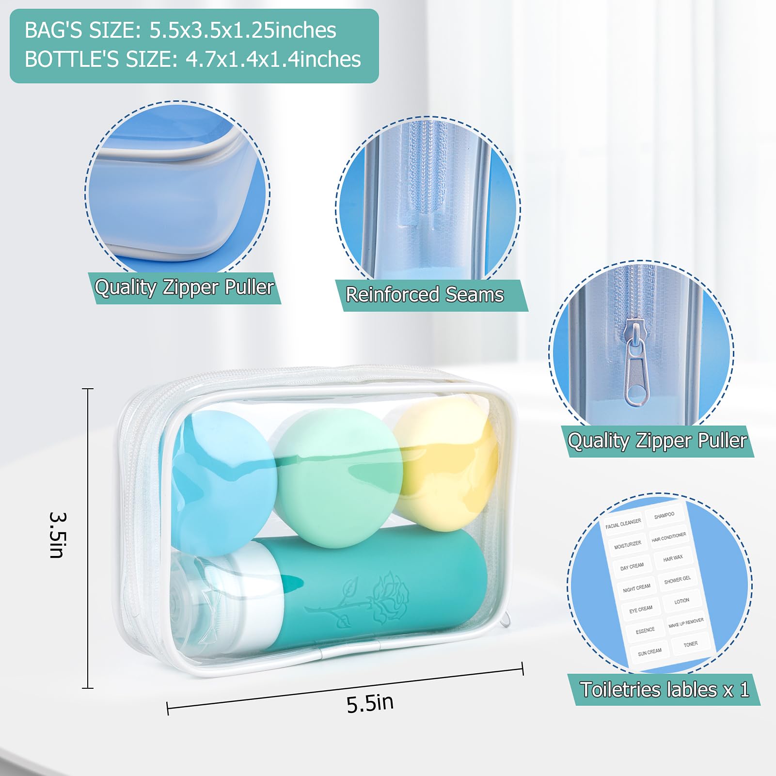 Kitchen Gims Small Travel Size Container For Cream 3Pcs Mini Silicone Makeup Jar And 1Pcs Tiny Squeeze Bottle, Tsa Approved Leak