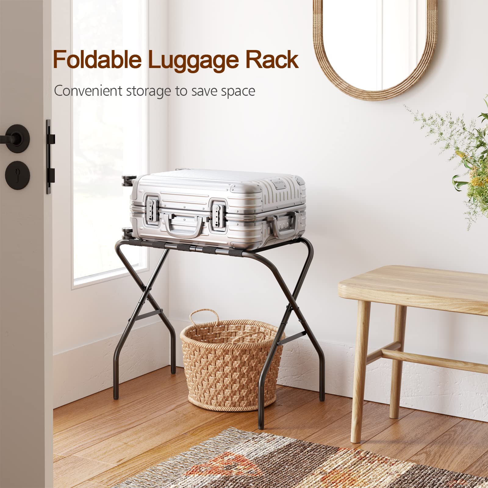 Amhancible Luggage Rack, Foldable Suitcase Stands Set Of 2, Metal Luggage Holder For Guest Room, Bedroom, Hotel, Holds Up To 110