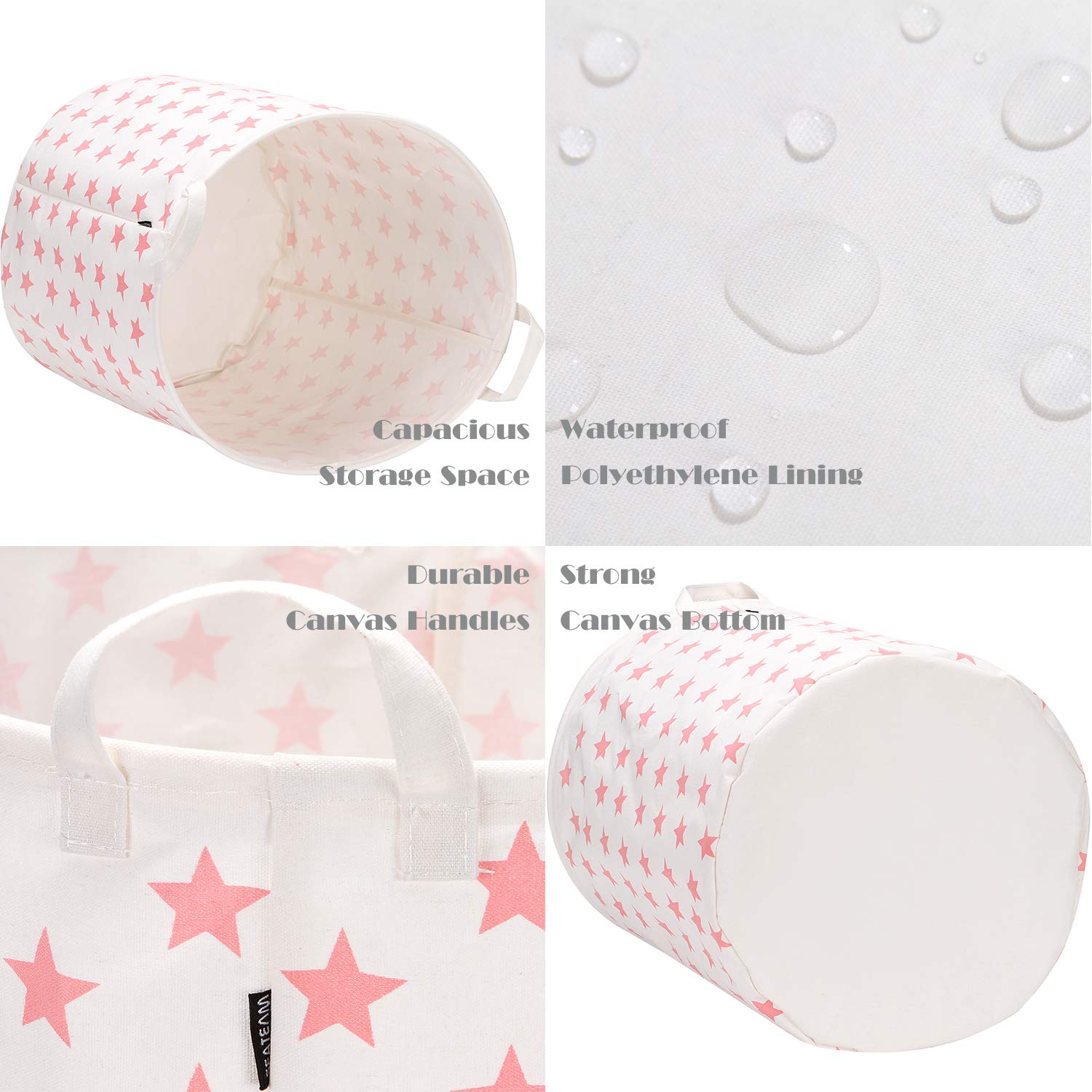 Sea Team 19.7 Inches Large Sized Waterproof Coating Ramie Cotton Fabric Folding Laundry Hamper Bucket Cylindric Burlap Canvas St