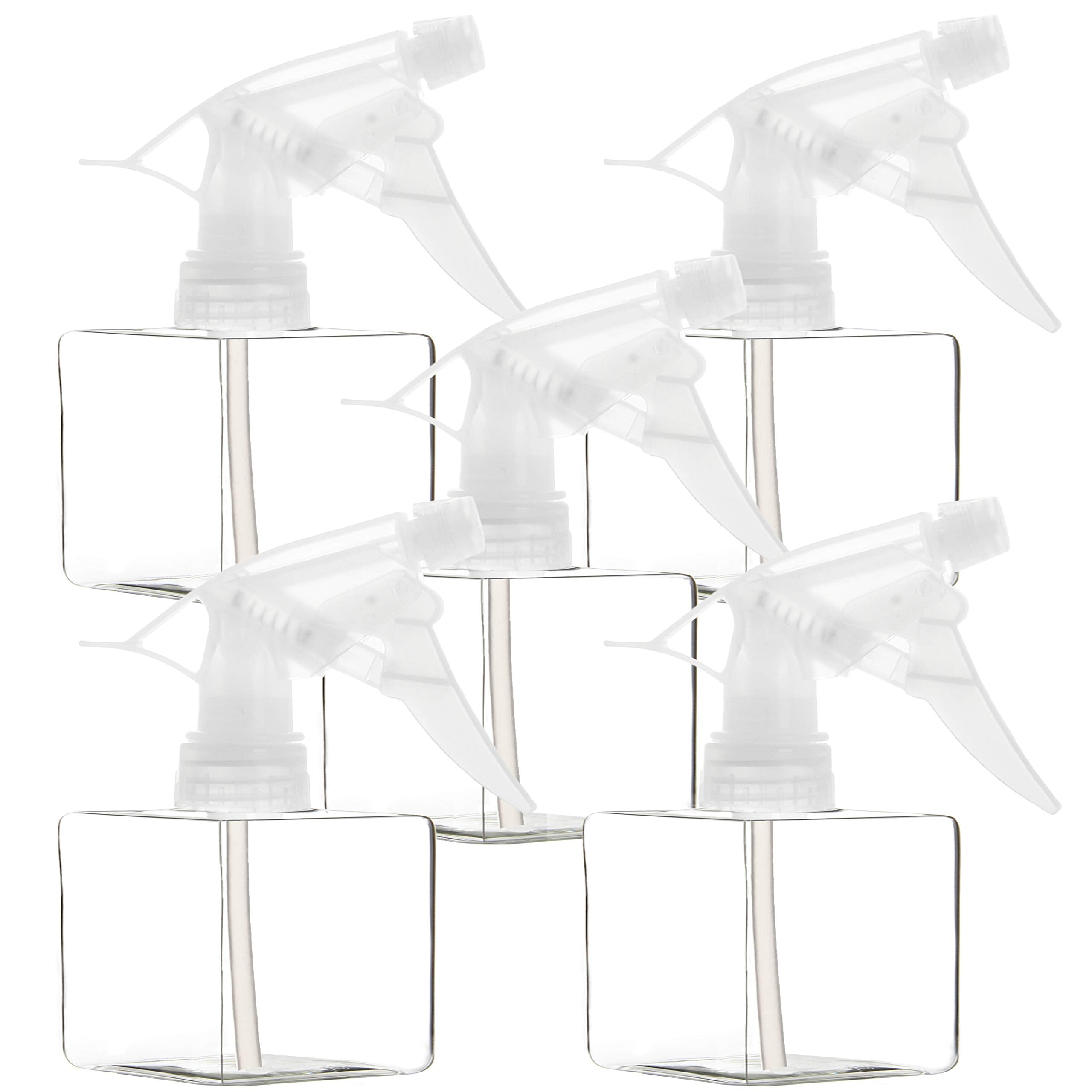 Youngever 5 Pack Empty Plastic Spray Bottles, Clear Square Spray Bottles for Hair and Cleaning Solutions (8 Ounce)