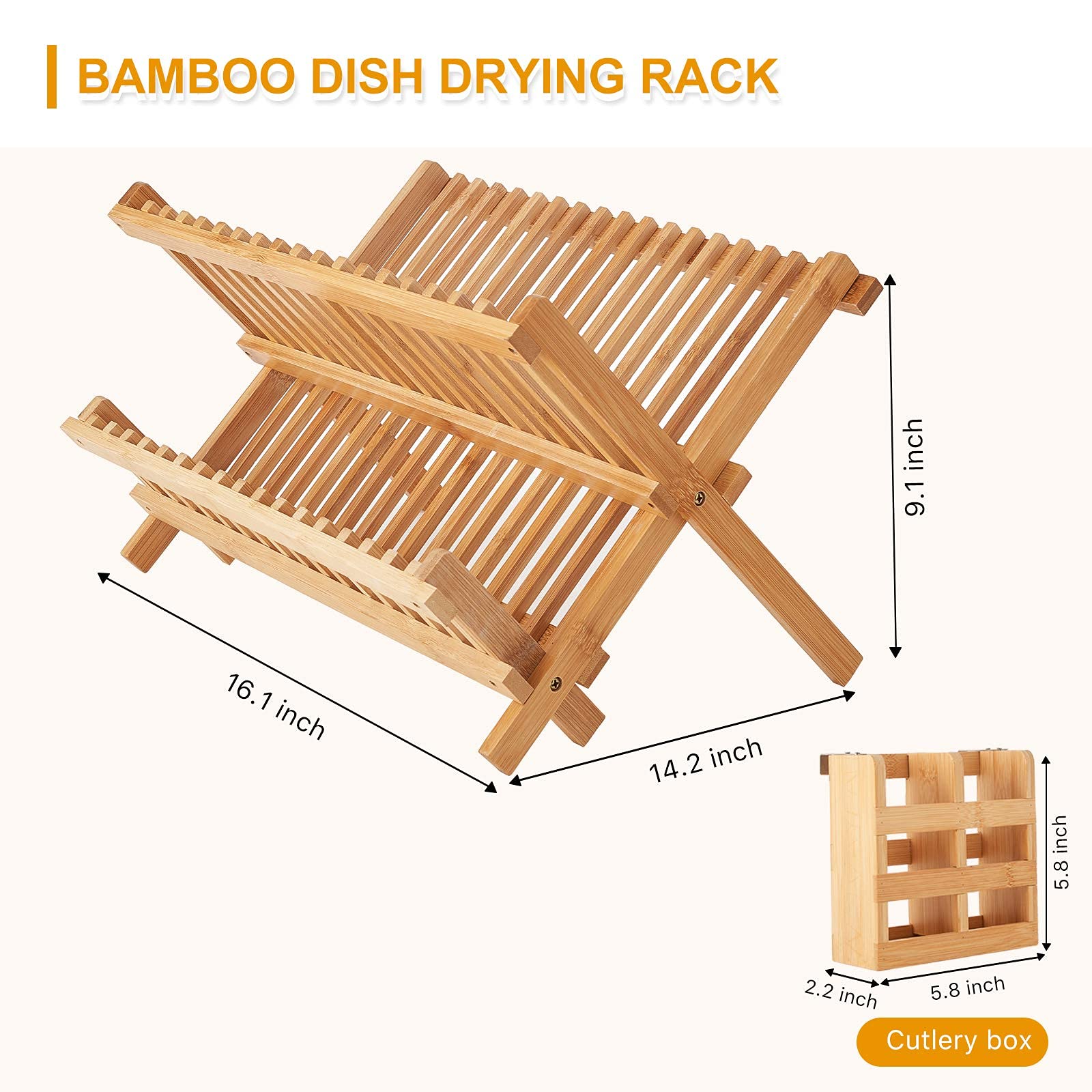 Worthyeah Bamboo Dish Drying Rack, 2 Tier Collapsible Dish Rack With Utensil Holder, Wooden Dish Drying Rack For Kitchen Counter
