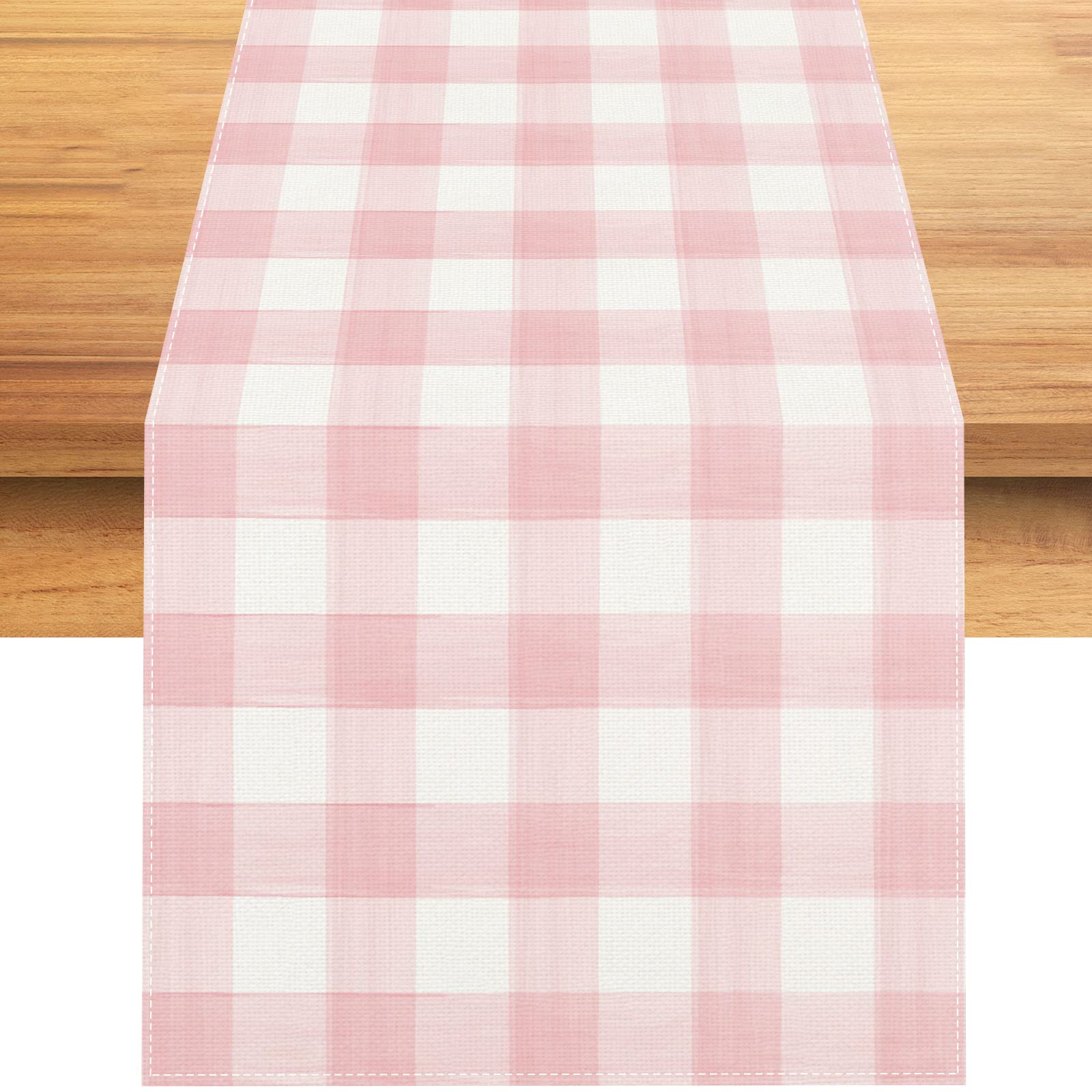 Rvsticty Linen Watercolor Pink White Buffalo Check Plaid Table Runner Gingham Tablecloth Farmhouse Spring Summer Easter Home Kit