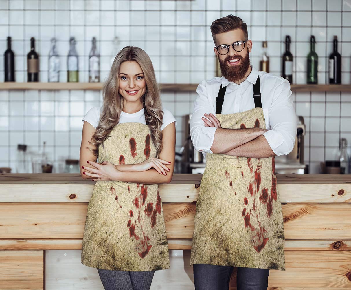 Wondertify Bloody Hand Apron,Horror House Grunge Background With A Print Of Hand Bib Apron With Adjustable Neck For Men Women,Su