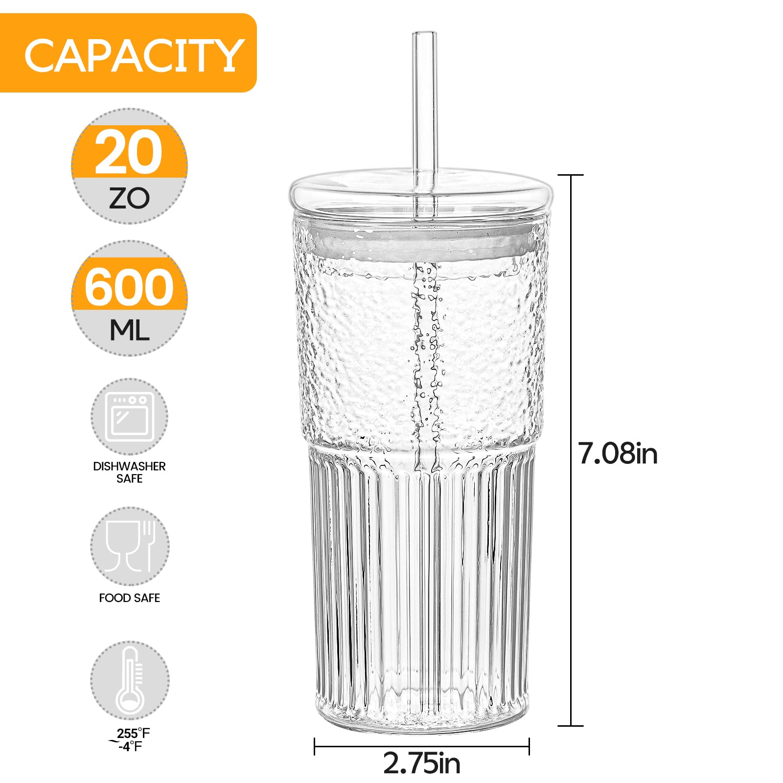 Qwezxo Glass Cups With Lids And Glass Straws