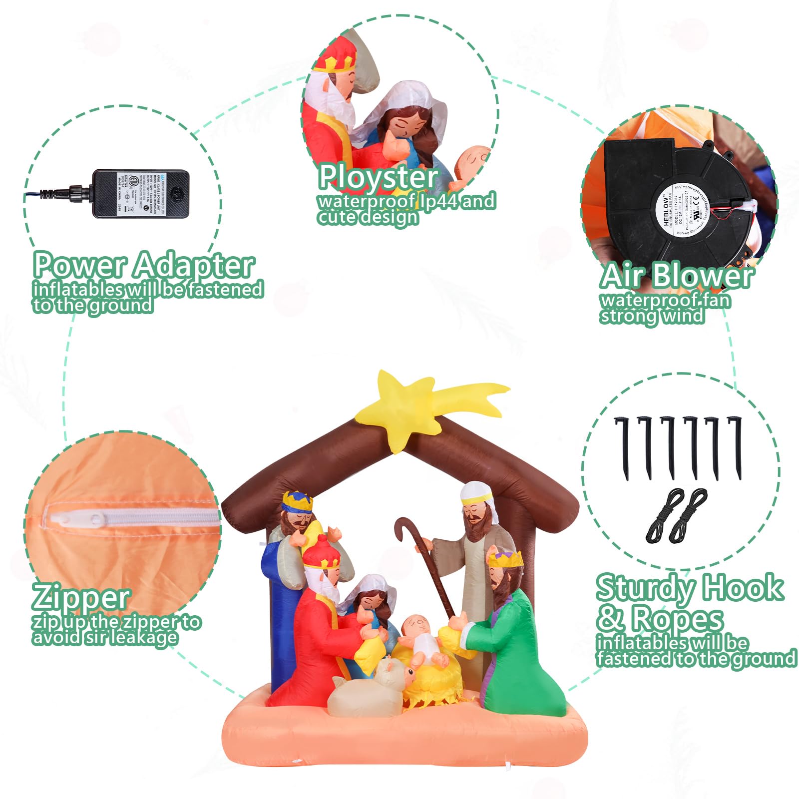 MUMTOP 6.3 FT Christmas Inflatables Nativity Scene, Blow Up Holy Family Outdoor Decorations with LED Lights Built-in for Holiday