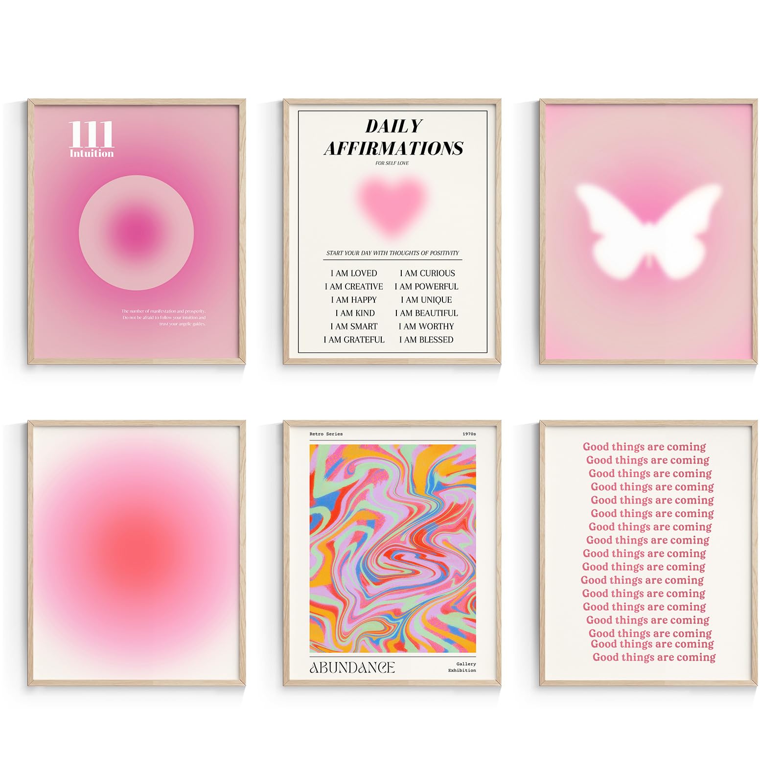 Habseligkeit Pink Wall Art Prints, Abstract Gradient Wall Posters, Buttefly Wall Art, Pink Room Decor For Aesthetic Bedroom 11X1