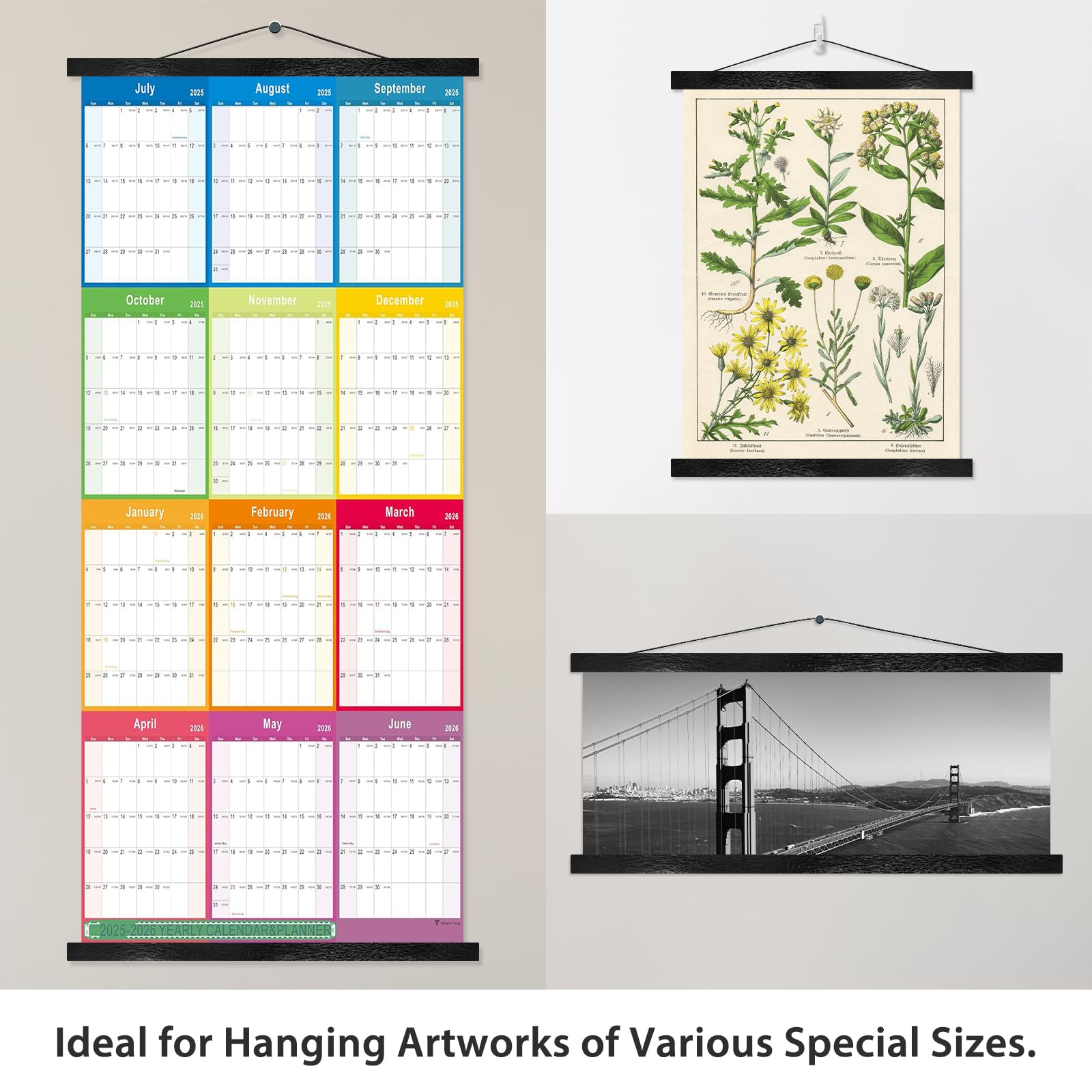 Magnetic Poster Hanger Wooden Poster Hangers  14 Inch  Extra Strong Magnets  Quick Assembly and Easy Use  Wood Poster Hanger for Wall Art  Pictures  Prints  Maps  Canvas  14x17 14x20 14x22  Black