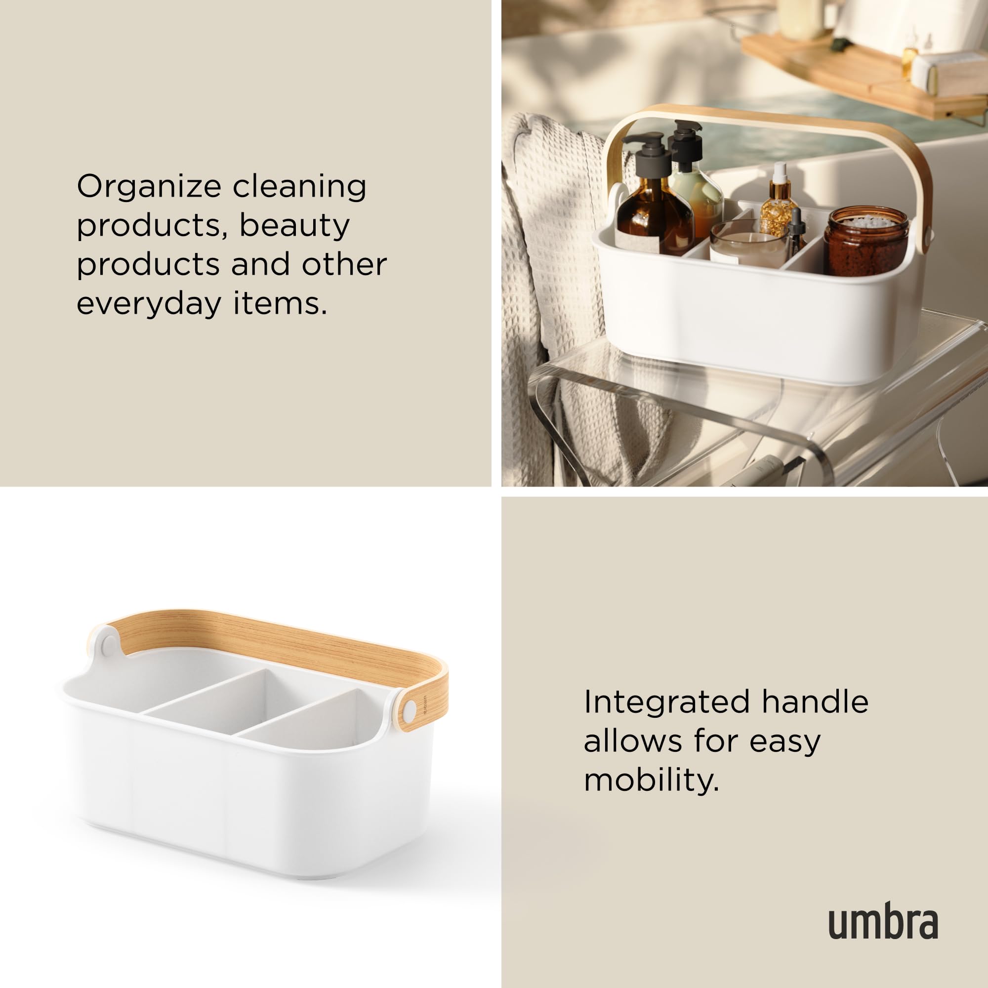 Umbra Bellwood Stackable Storage Bin, Multipurpose Caddy Organizer, 11 X 7 In, White/Natural