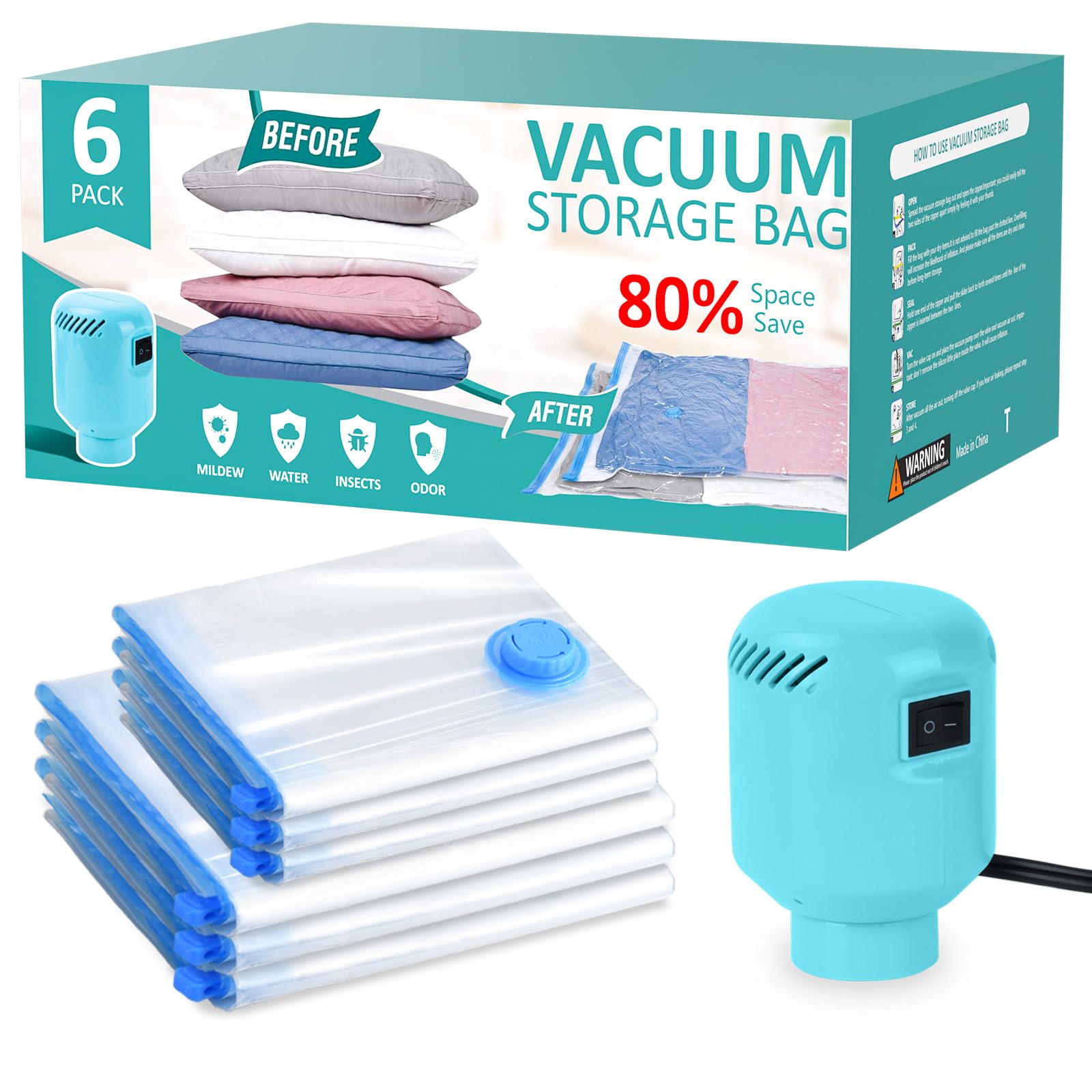 Vacuum Storage Bags with Electric Pump, Travel Vacuum Bags,Space Saver Vacuum Storage Bags,Vacuum Seal Bags for Clothes, Bedding