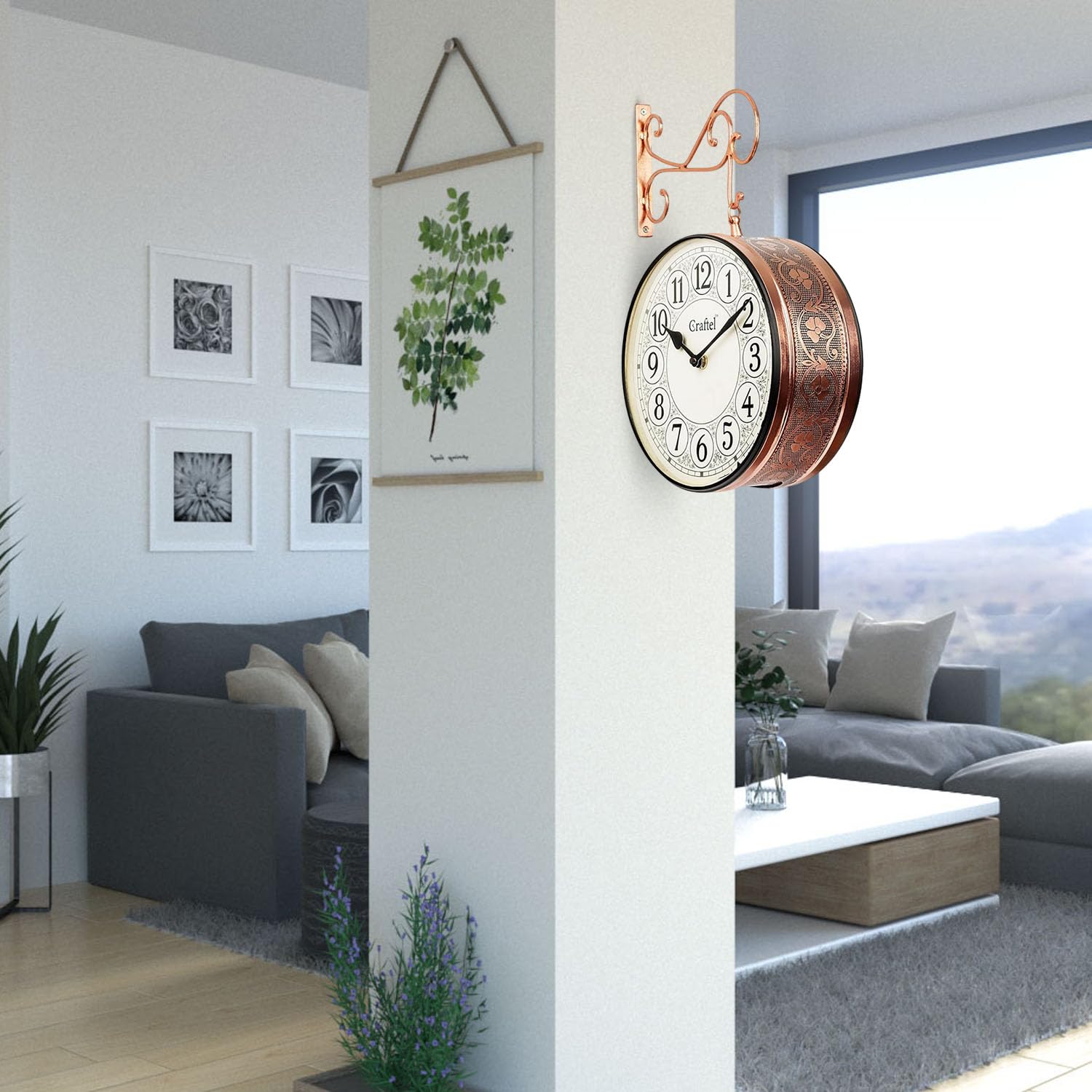 CRAFTEL Metal Analog Double Sided Vintage Station Wall Clock for Home (Rose Gold_12 Inches)