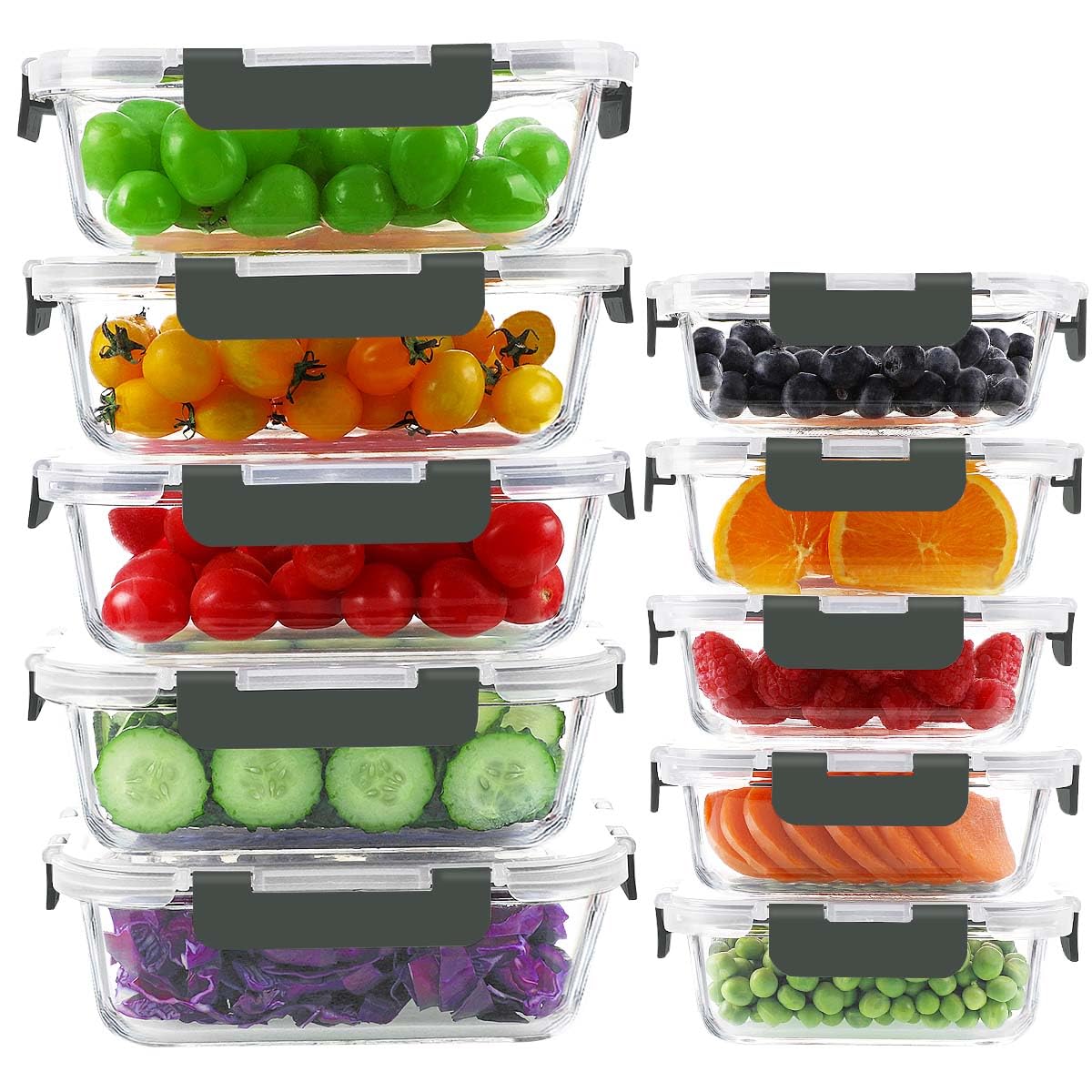 Kamota Food Storage Containers, 10 Pack Glass Meal Prep Containers With Lids, Airtight Lunch Containers, Microwave, Oven, Freeze