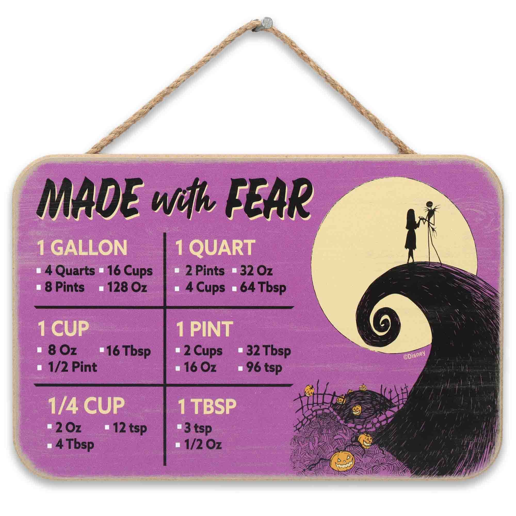 Disney The Nightmare Before Christmas Hanging Wood Measuring Sign - Made With Fear for Kitchen or Dining Room