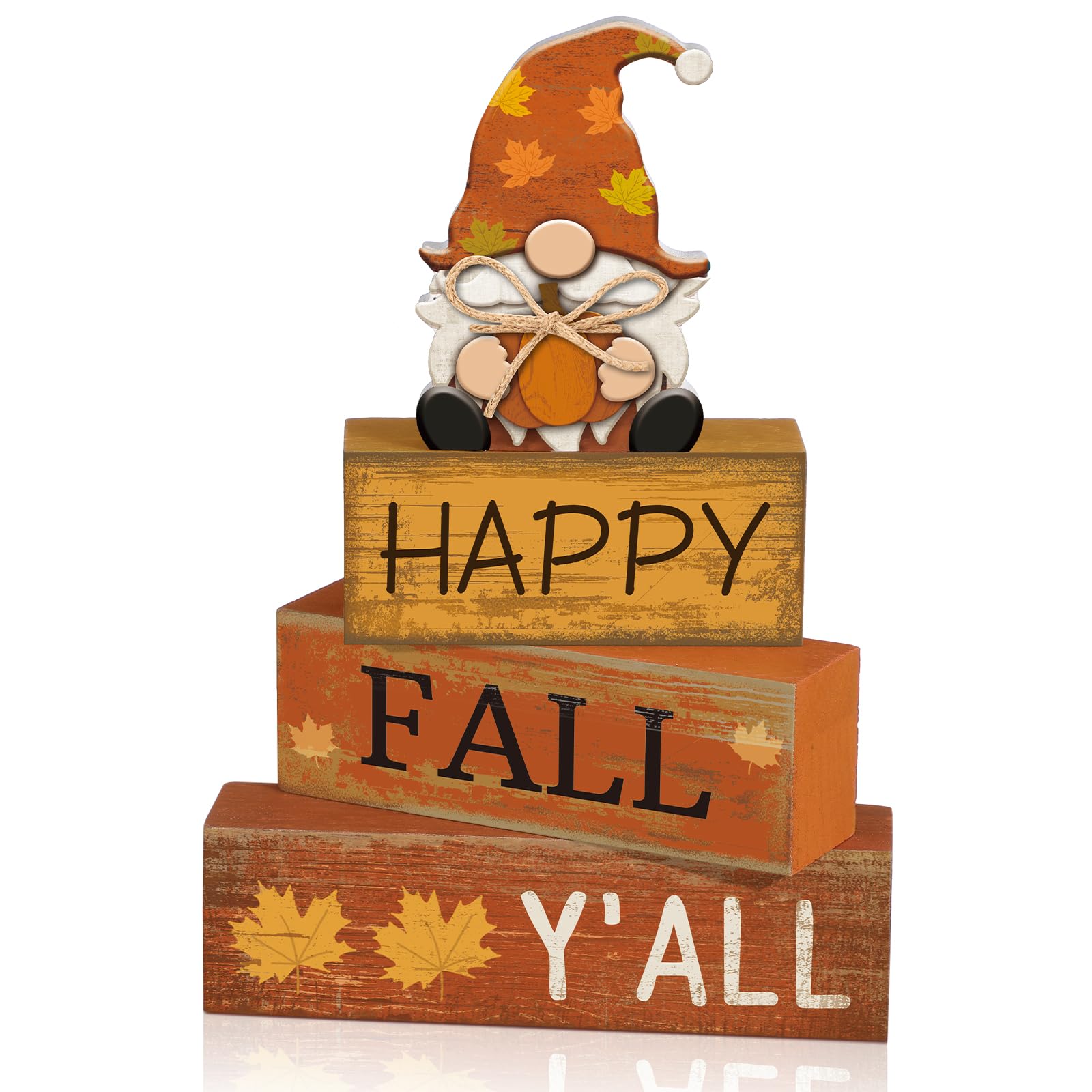 Lineshading 4 Pcs Fall Decorations for Home Wooden Gnome Block Sign Thanksgiving Tiered Tray Decor Thanksgiving Centerpiece Rust