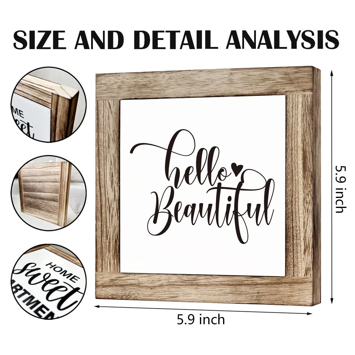 Hello Beautiful Sign, Rustic Wood Sign, Bathroom Decor Set, Wooden Box Signs for Home Decors, Modern Farmhouse Decor for Shelf T