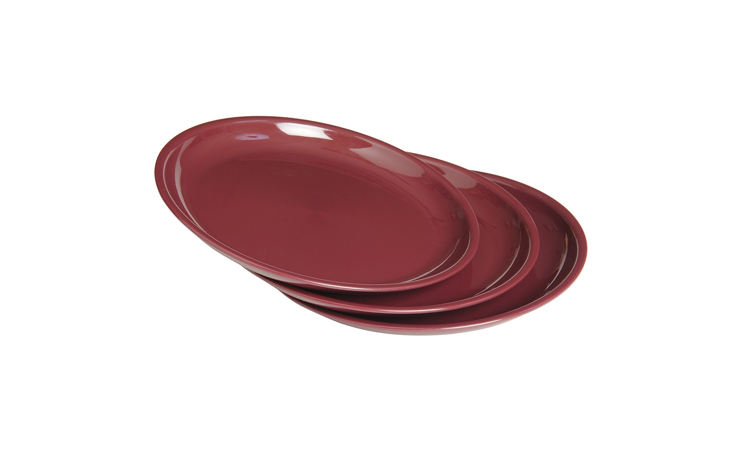 Signora Ware Round Plastic Half Plate Set,Set Of 3,Lemon Maroon