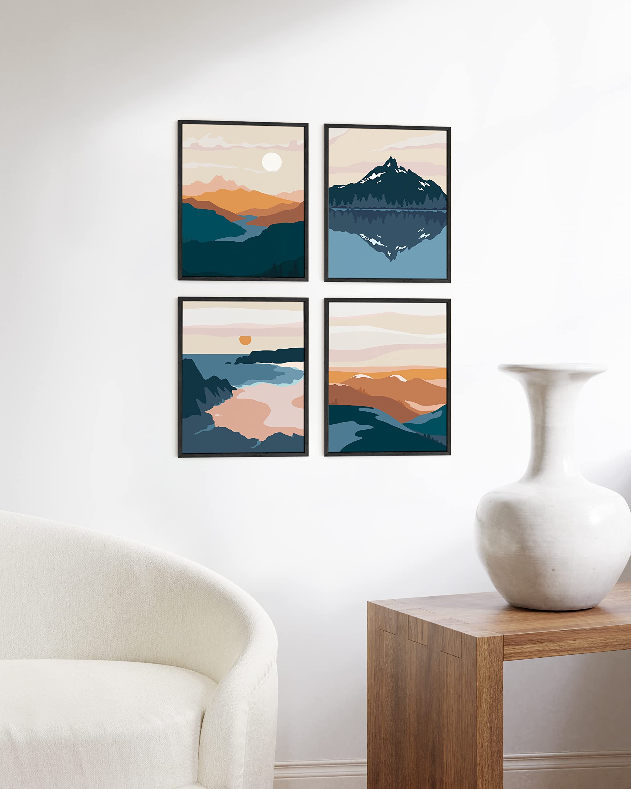 HAUS AND HUES Nature Wall Art Prints Landscape Mountain Decor Mid Century Art Wall Decor  Geometric Abstract Nature Wall Art  Mountain Art Wall Decor  Adventure Wall D?cor
