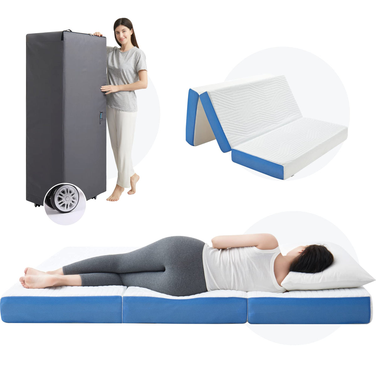 Jamdok 6 Inch Full Foldable Mattress,Gel-Infused Memory Foam Trifold Mattress With Storage Bag, Floor Mattress For Guest, Playin