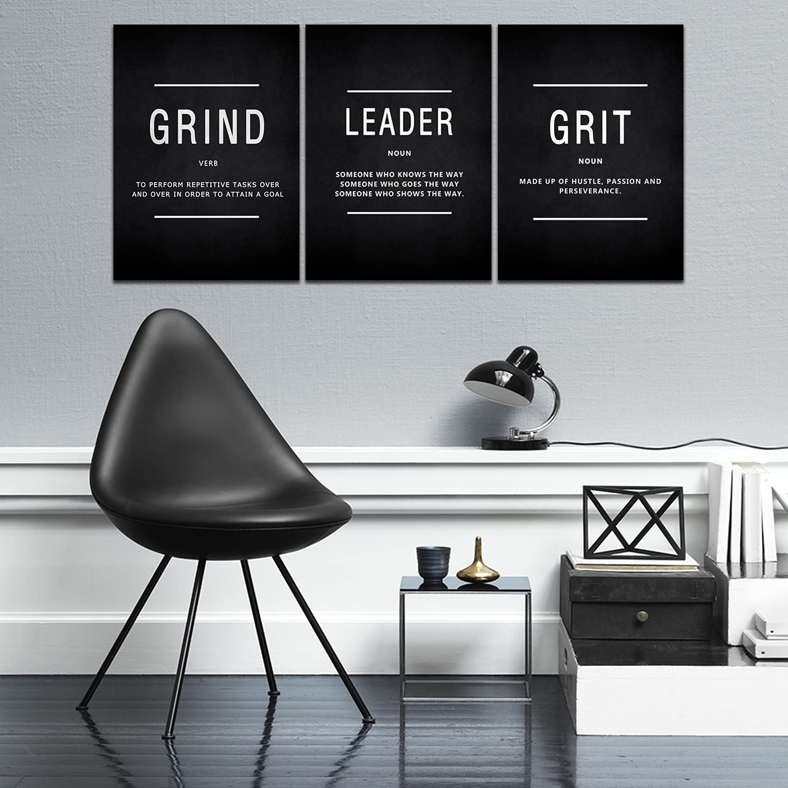 Kawahone Motivation Canvas Wall Art Grind, Success Grit Leader Quotes Poster Framed Canvas Oil Painting Wall Decor Inspirational