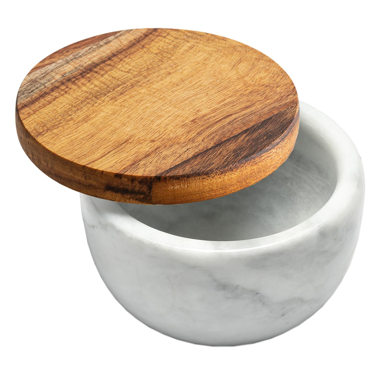 jalz jalz salt cellar salt box large big size salt holder white Marble Base Wood Cover Salt Box Salt Cellar with spoon Decorativ