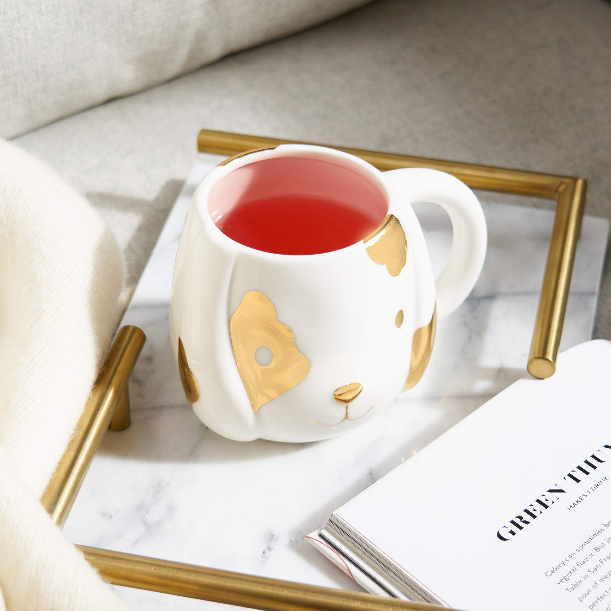 Pinky Up Penny Dog Mug, Ceramic Tea Mug, Tea Tumbler Cup, Dog Lover Gifts, Puppy Inspired Tea Cup, Gold Accents, 16Oz