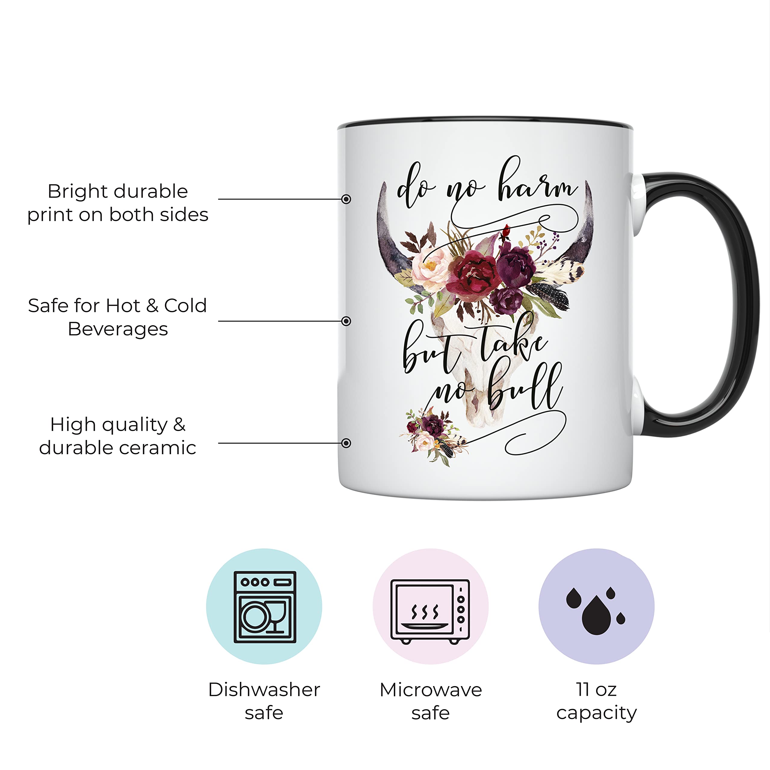 Younique Designs Do No Harm But Take No Bull Mug, 11 Ounces, Country Girl Coffee Mug For Women, Country Music Mug, Country Cup,