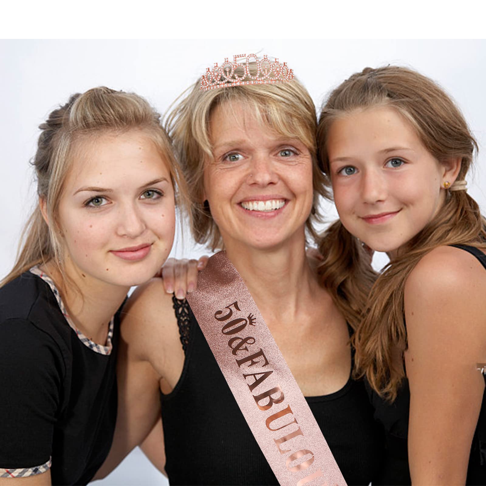 50Th Birthday Sash And Tiara For Women, Rose Gold Crown ''50 And Fabulous'' Sash & Crown Set, 50Th Birthday Gifts For Women, 50T