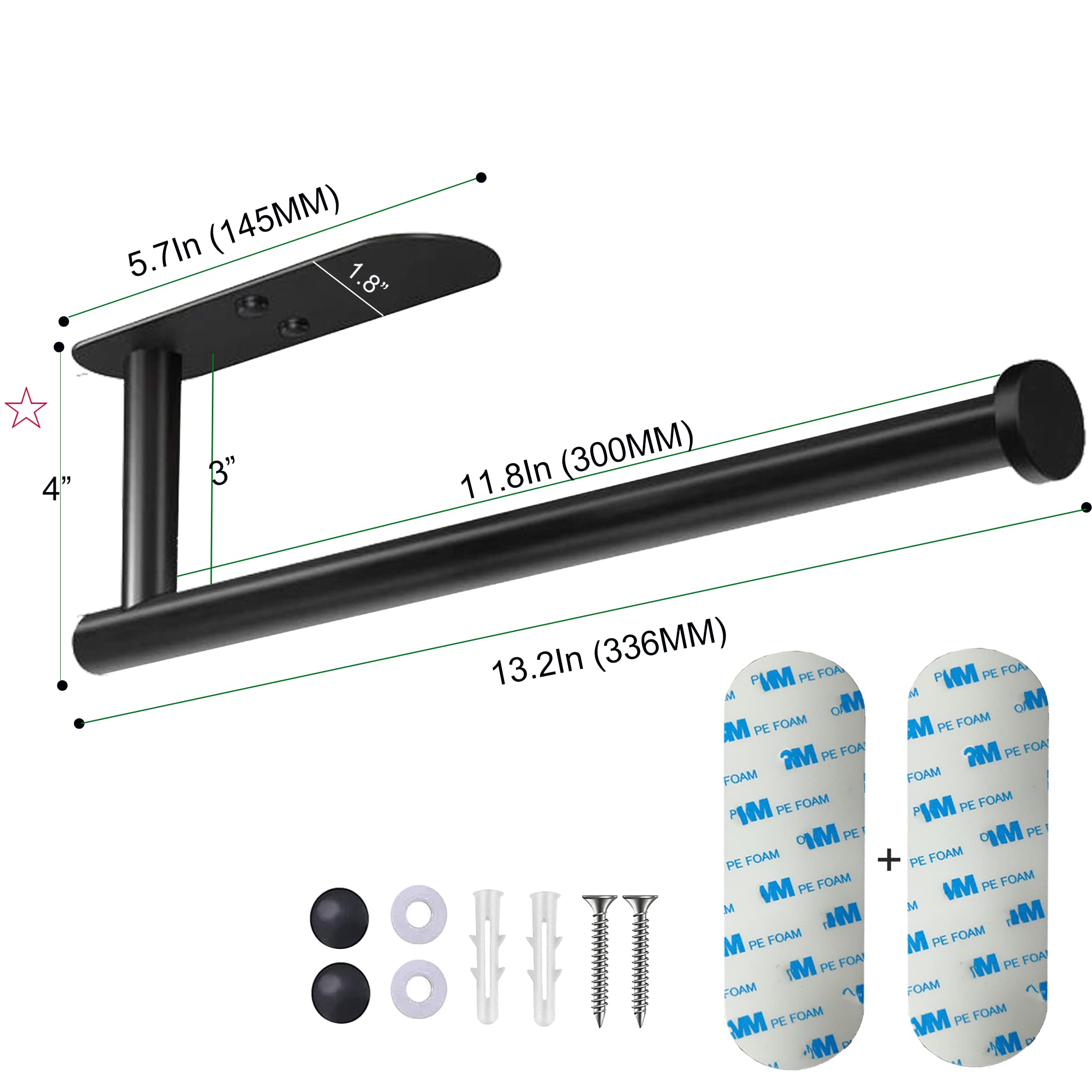 Upgraded Calegency Paper Towel Holder Under Cabinet, Wall Mounted Paper Towel Dispenser, Matte Black Sus304 Self-Adhesive And Dr
