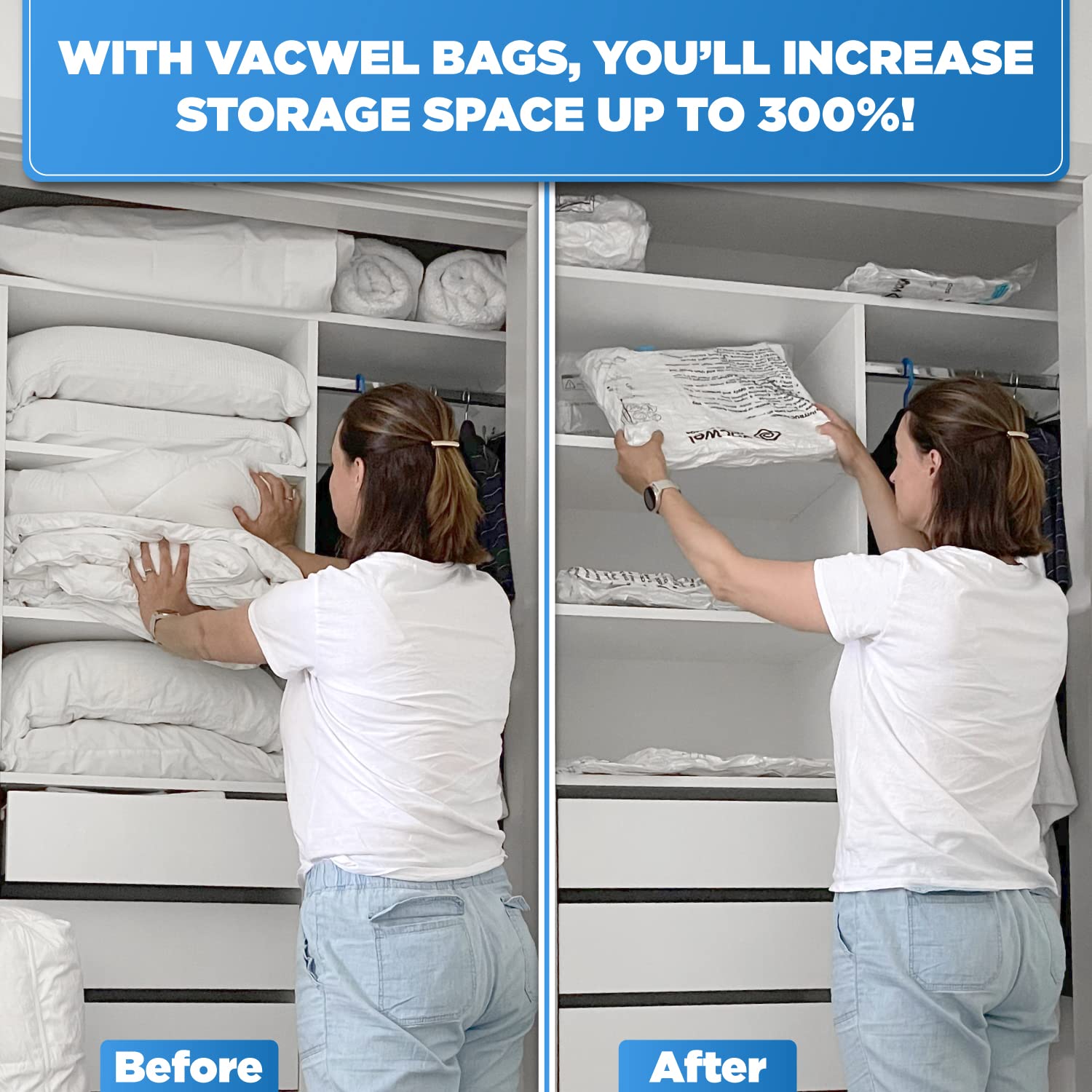 Vacwel 8-Pack Medium - Space Saver Vacuum Storage Bags for Clothes Storage - Vacuum Seal Bags for Clothing Storage  Linen Packing & Travel - Clothes Vacuum Storage Bags - 8x Medium (28x20in) + Bonus Hand Pump