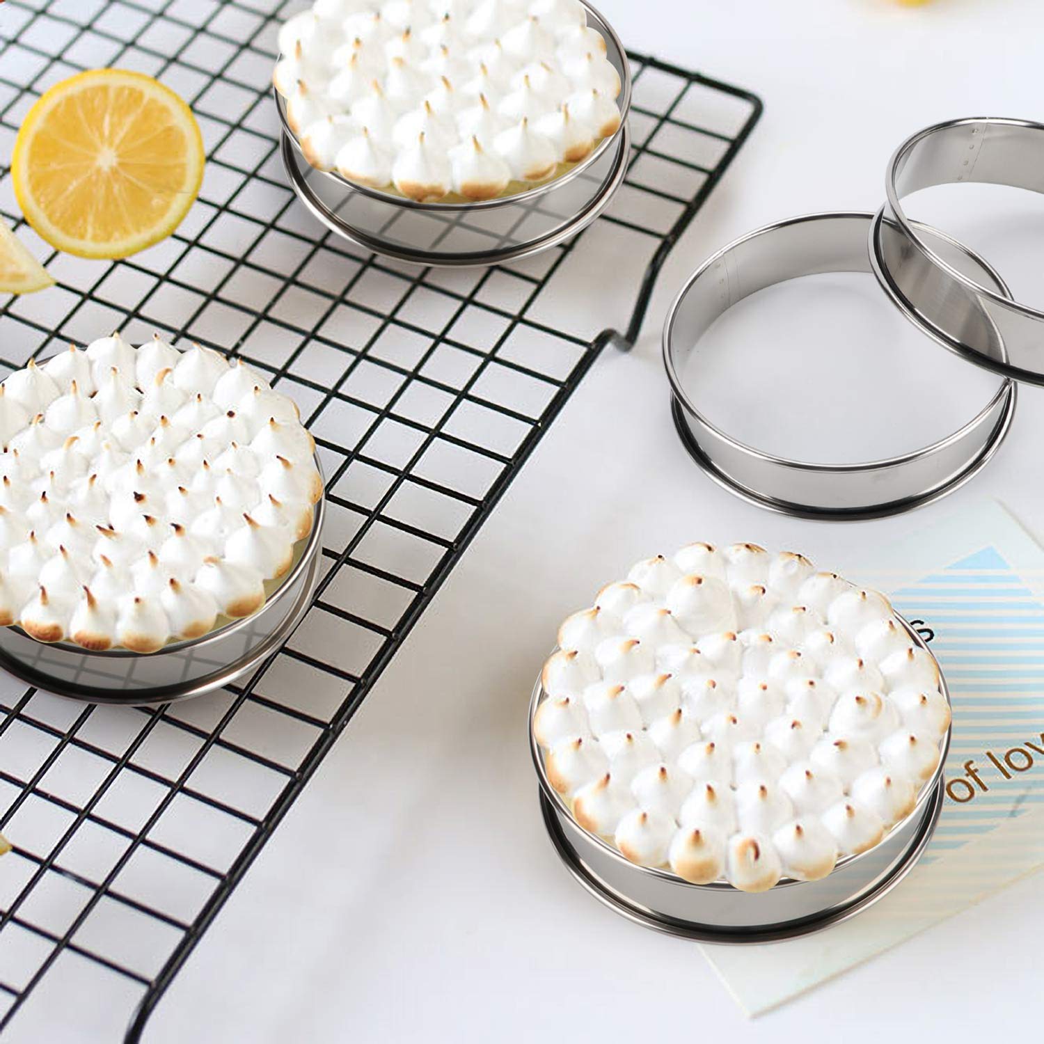 Fangsun Crumpet Rings, English Muffin Rings 4 Inch,Stainless Steel Tart Rings For Baking,Double Rolled Nonstick Round Cake Ring,