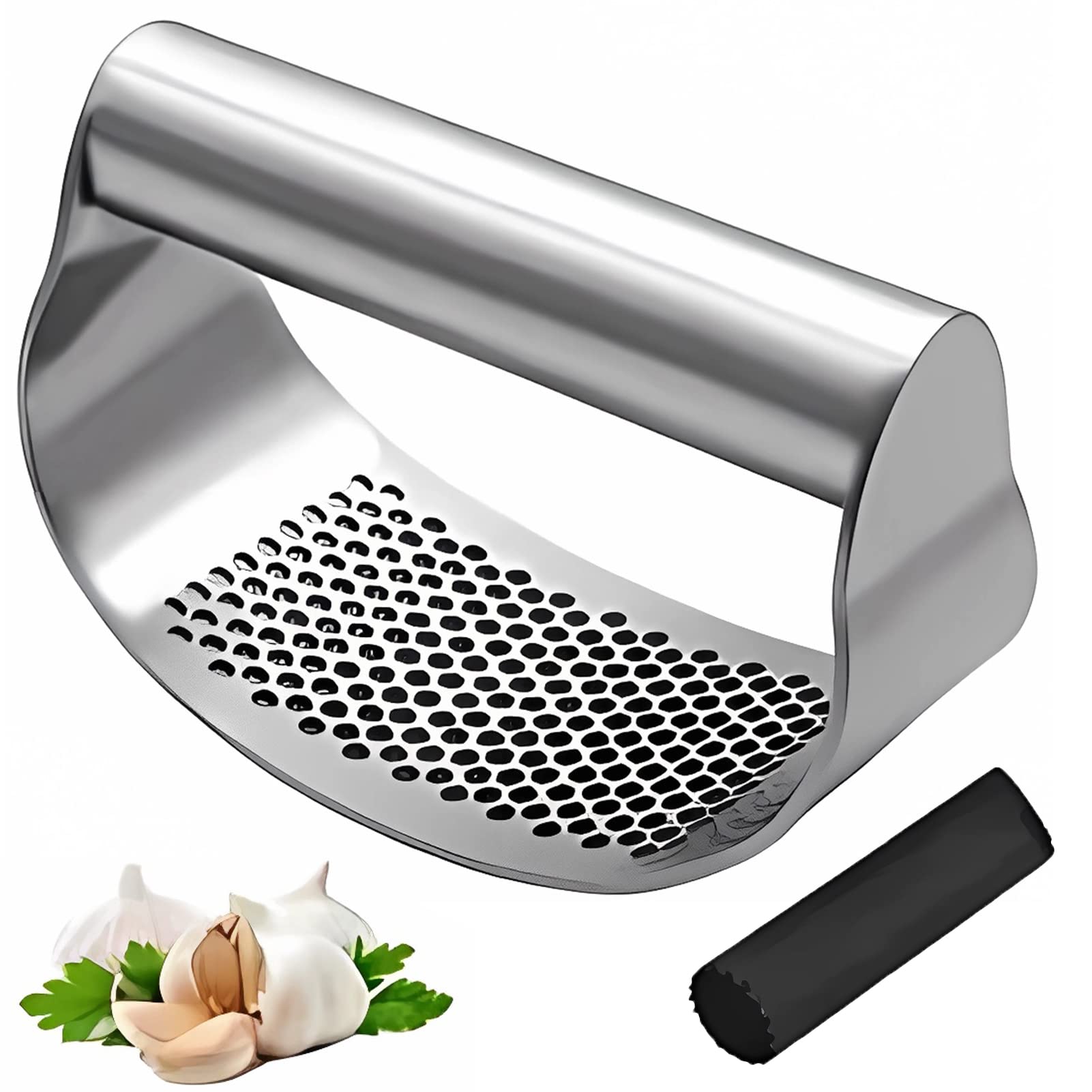 Stainless Steel Garlic Press Rocker Garlic Crusher With Cleaning Brush Tool And Silicone Tube Peeler Kitchen Tools