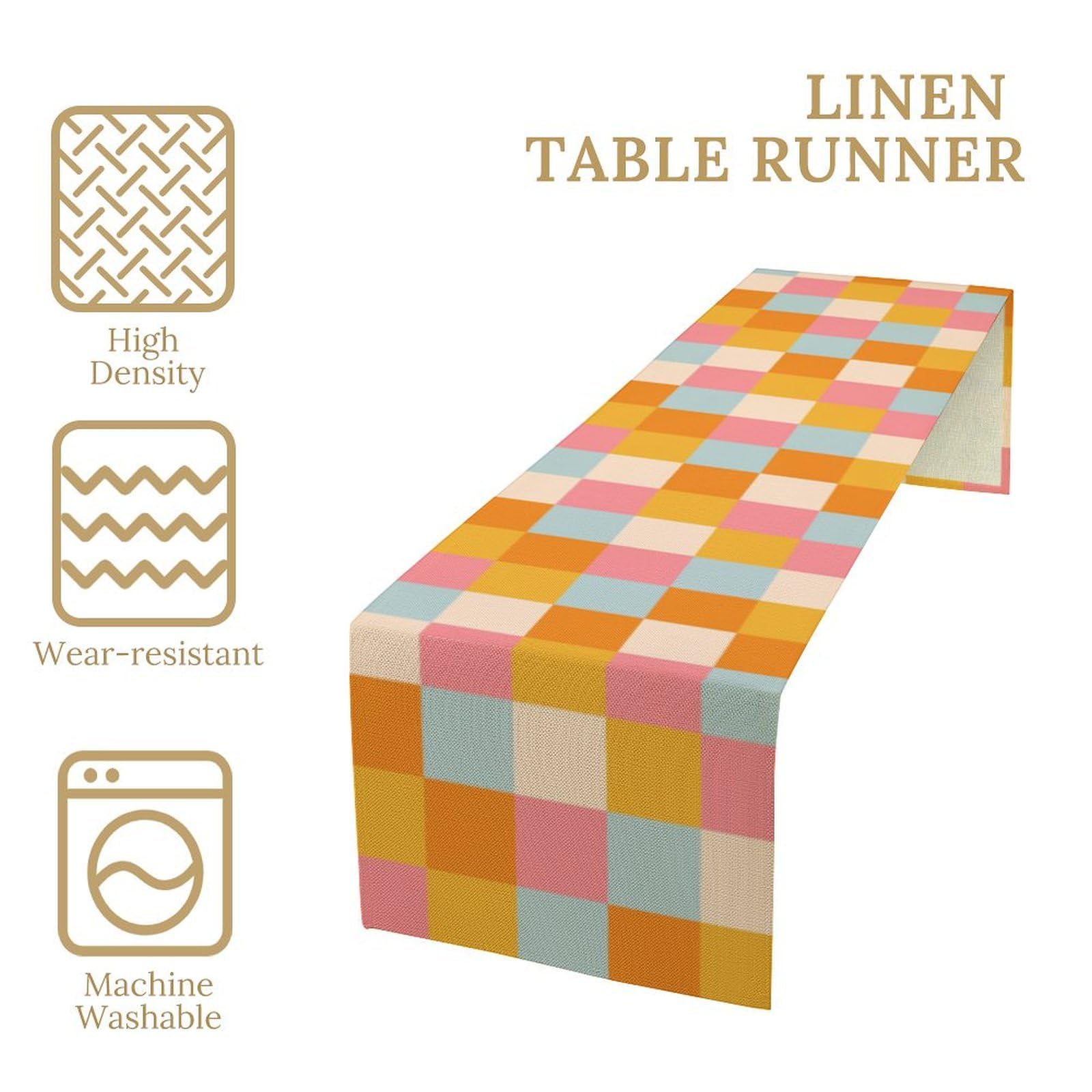 70s Hippie Table Runner Vintage Geometric Square Square Grid Yellow Orange Pink Blue 1960s 1970s Retro Country Farmhouse Dinner