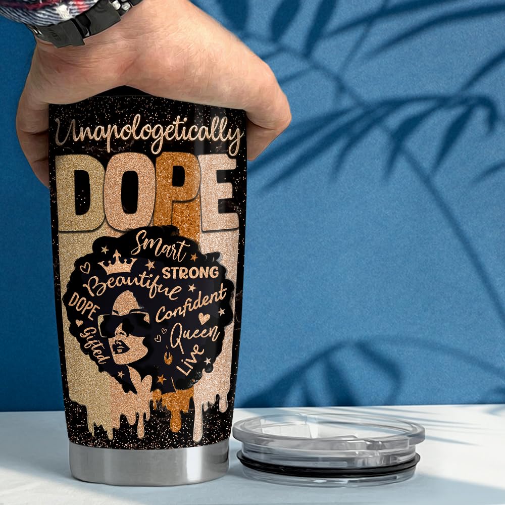 SANDJEST Inspirational Gifts for Women Black Woman Inspiration Tumbler 20oz Stainless Steel Insulated Coffee Travel Mug Cup Moti