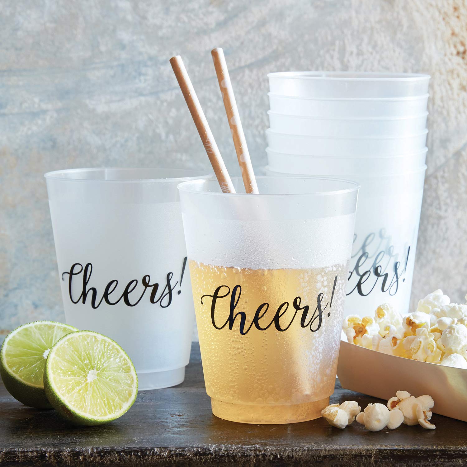 Santa Barbara Design Studio Wedding Party Cups 8-Count Reusable Bpa-Free Plastic Frost Cups, 16-Ounce, Cheers
