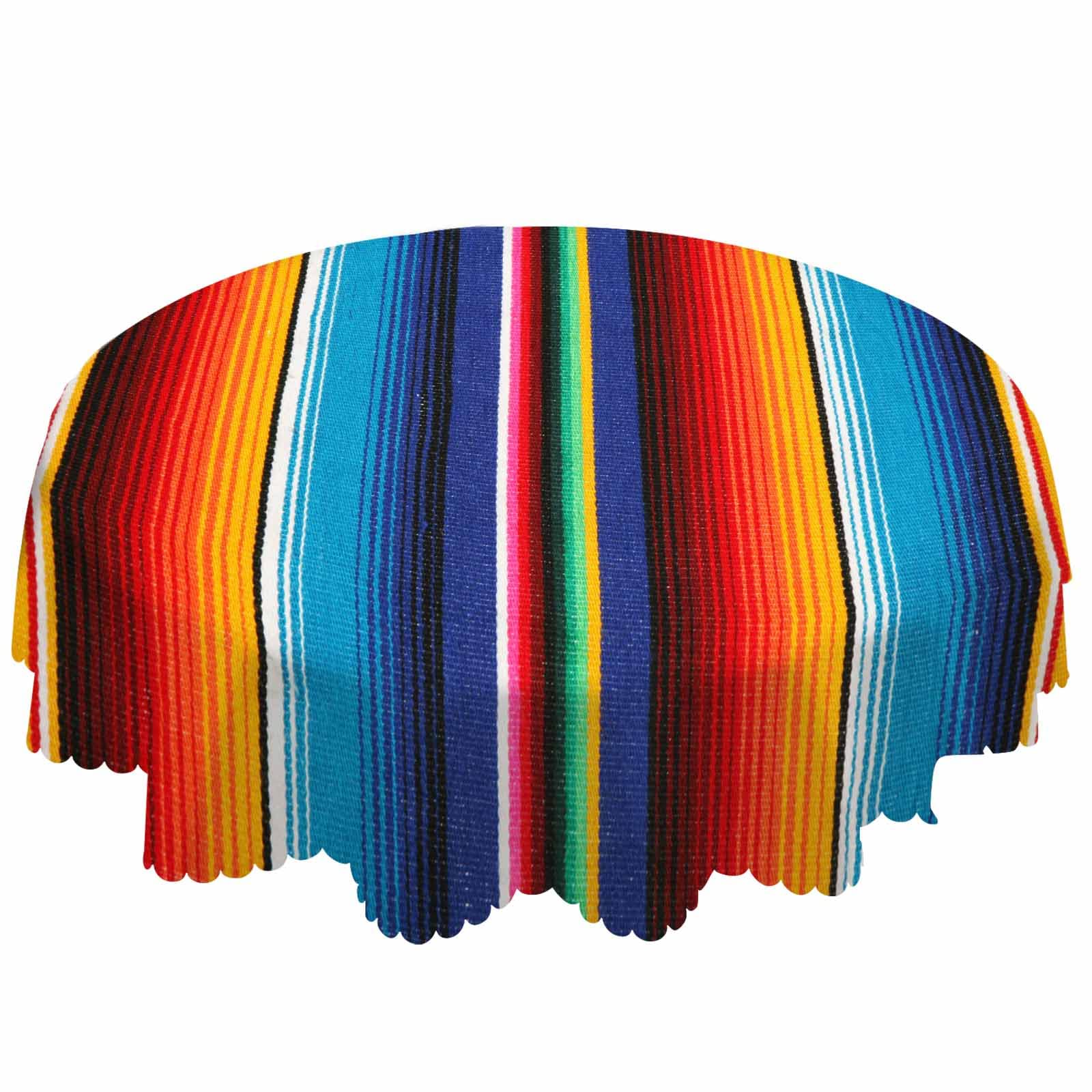 Aoyego Colorful Mexican Table Cloth Stripes Lines Native Art Feature Bright Round Tablecloth 60 Inch For Dining Room, Party, Ban