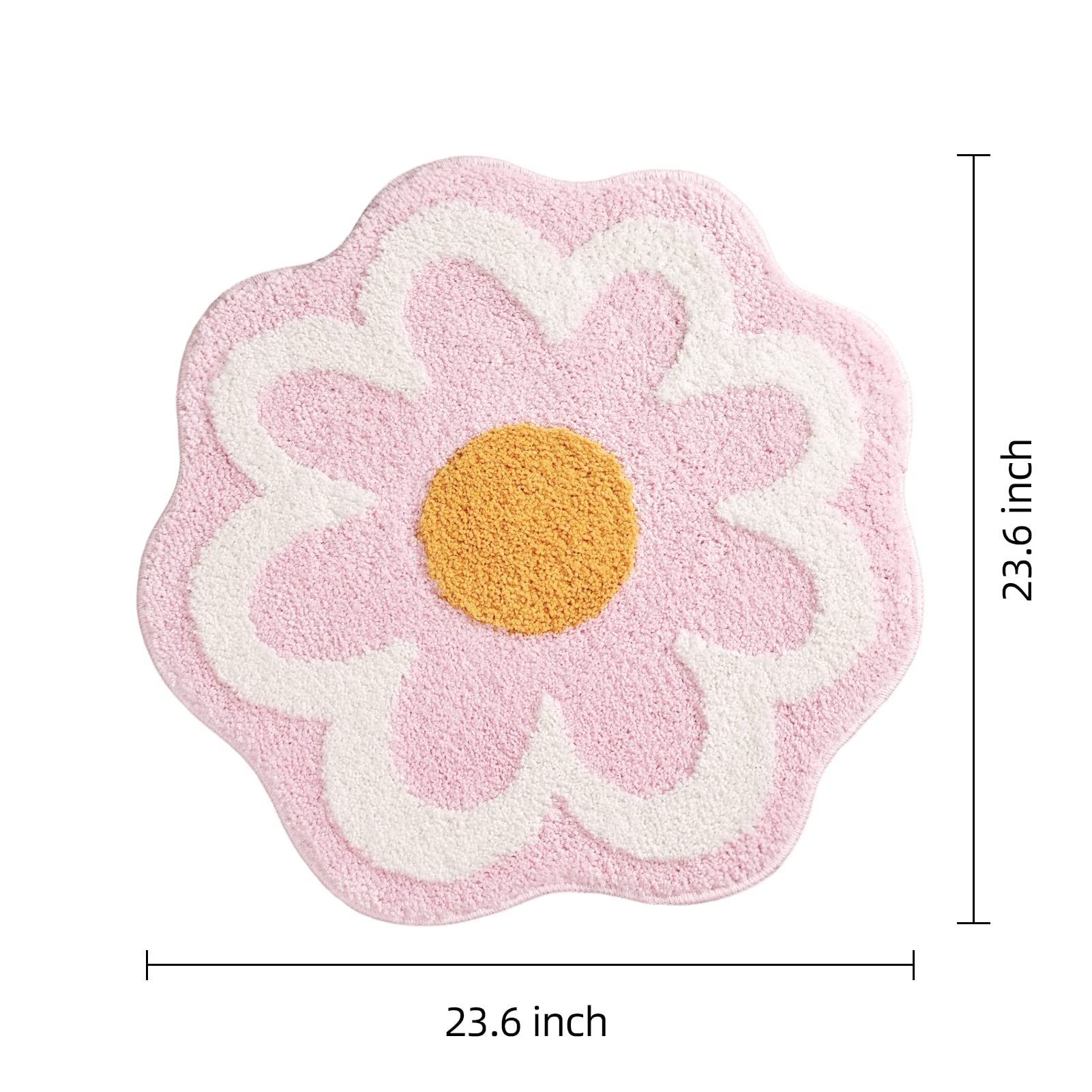 Truedays Cute Pink Flower Bath Mat, Machine Washable Bath Rug, Ultra Soft And Fluffy Bathroom Mat, Small Round Non-Slip Water Ab