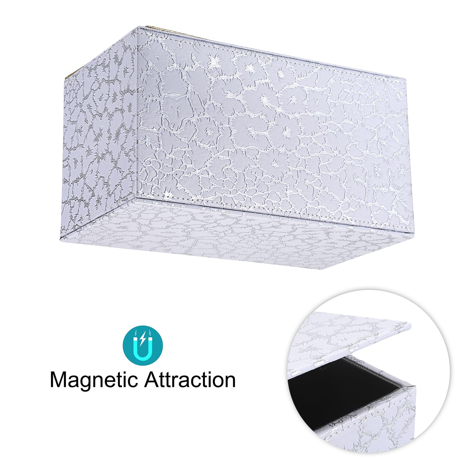 Sumnacon Tissue Box Cover Rectangle Leather Tissue Box With Magnetic Bottom,Pu Tissue Box Holder Decorative Silver Tissue Cover