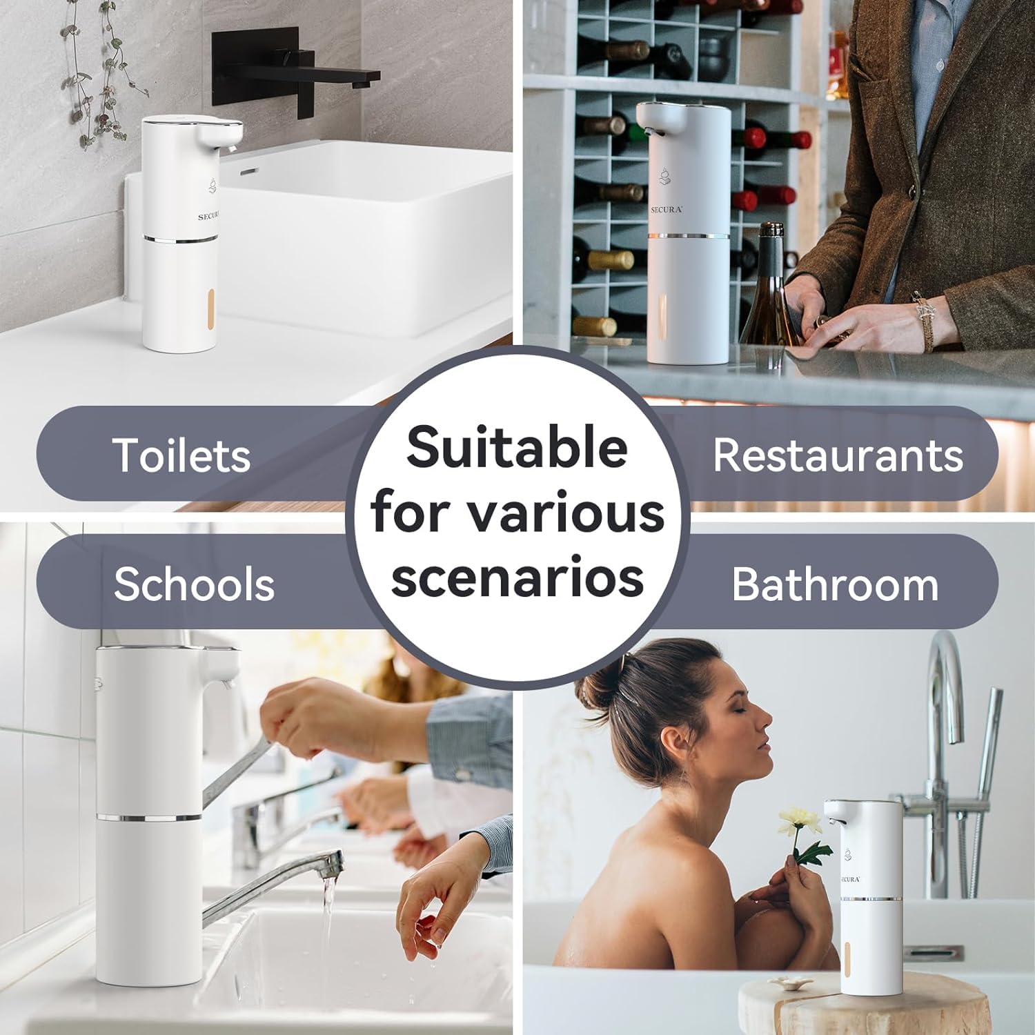 Secura Foaming Soap Dispenser, 10Oz/300Ml Touchless Automatic Soap Dispenser With Adjustable Volume Control, Rechargeable Hands