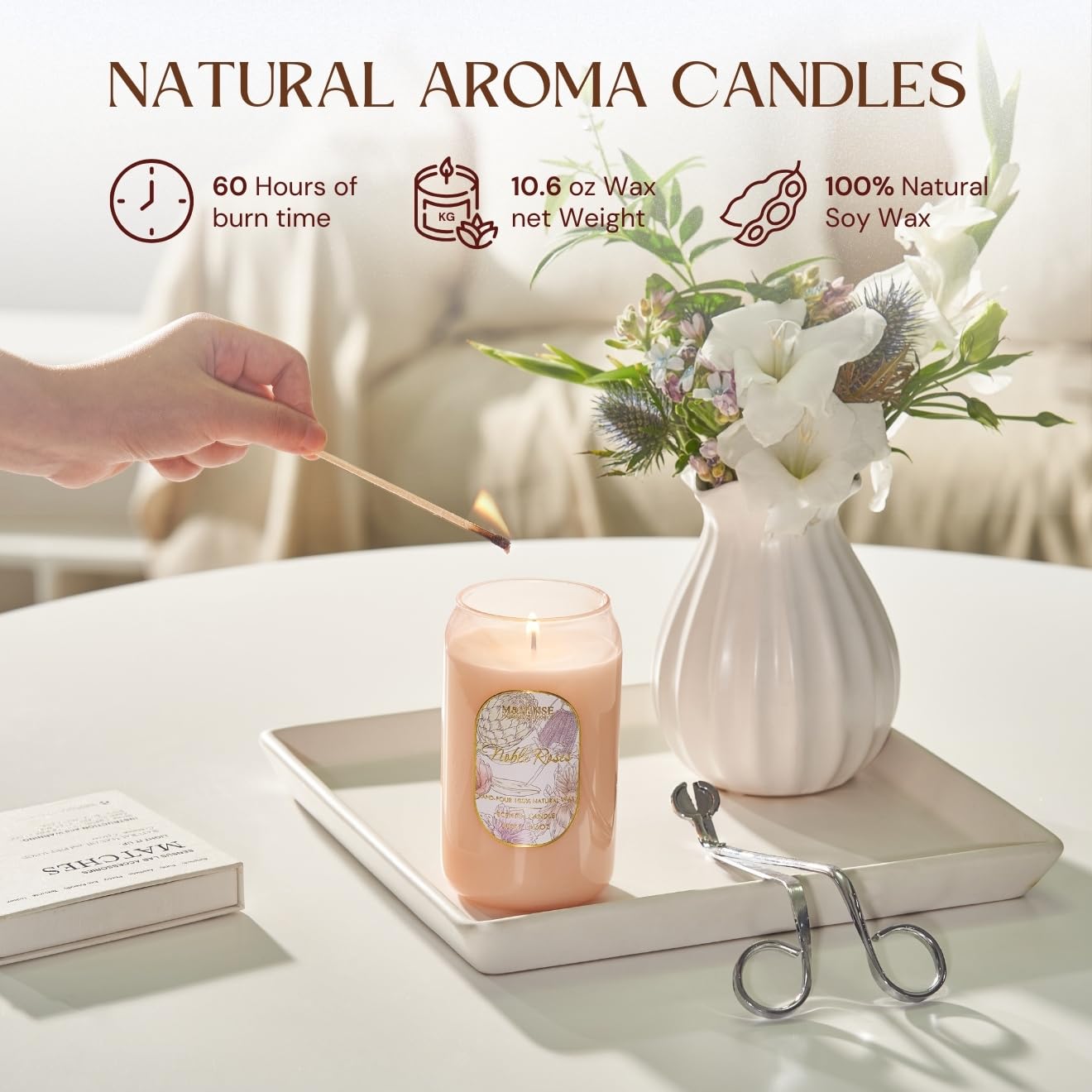 M&SENSE Aromatherapy Pink Soy Scented Candle Gift-Fresh Roses Scent, 10.6 oz, 60-Hour Burn, Elegant Stress Relief Candles Gift f