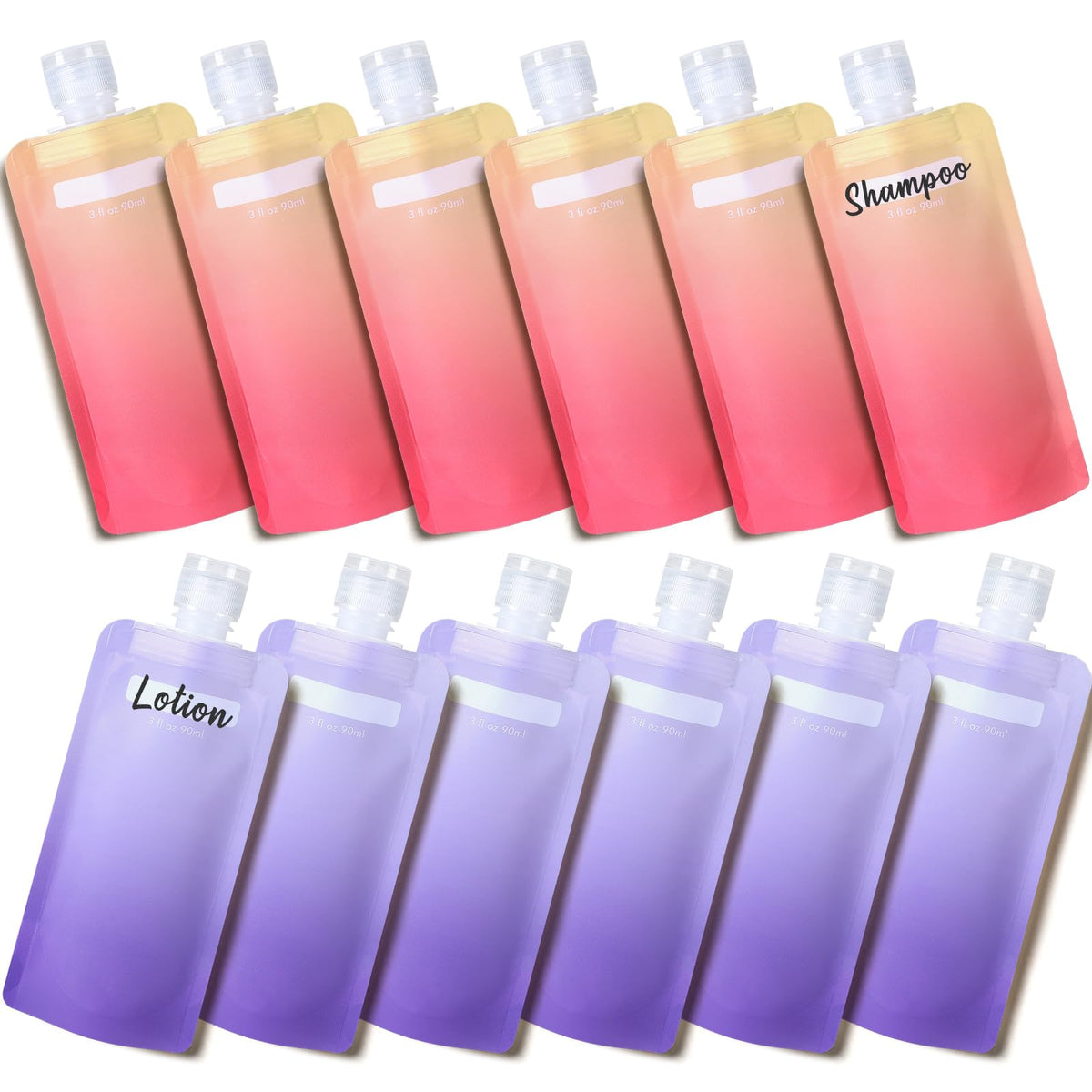 Packism Travel Pouches For Toiletries - 12 Pack Leak Proof 3Oz Tsa Approved Travel Size Containers, Stand Up, Slim & Lightweight