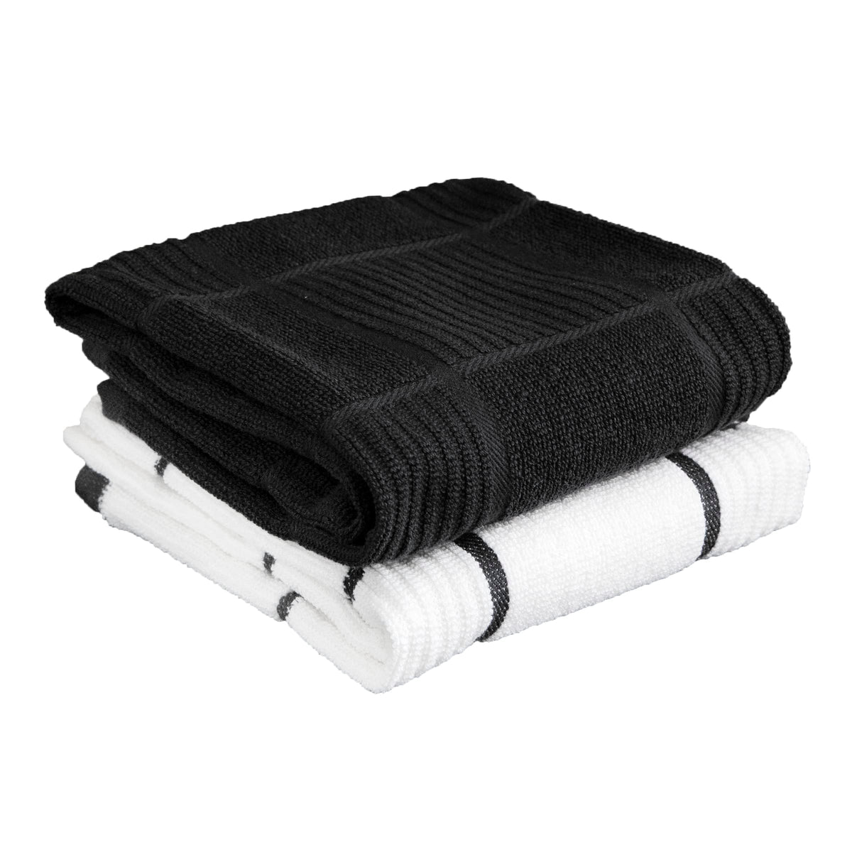 T-Fal Textiles Kitchen Towels 2-Pack Solid & Check Parquet, Solid/Check - 2 Pack, Charcoal, 2 Count