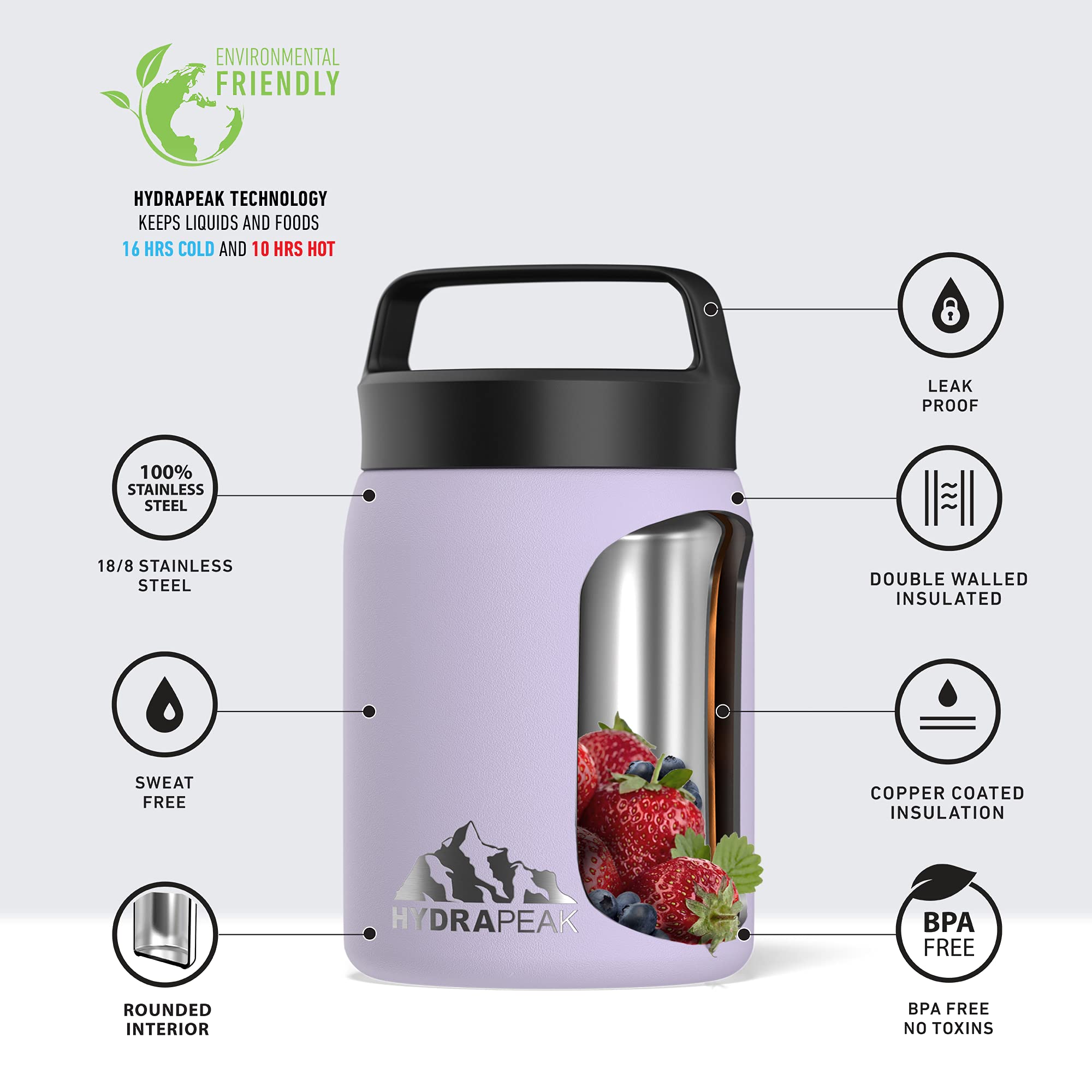 Hydrapeak 18 Oz Insulated Food Thermos Hot And Cold, Soup Thermos, Food Thermos, Thermos For Hot Food, Vacuum Insulated Food Jar