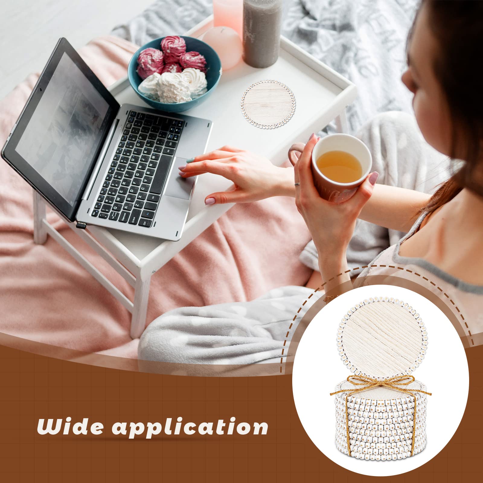 10 Pieces Beaded Wood Coasters Bulk Farmhouse Coasters for Drinks Coffee Table 4.7 Inch Round Farmhouse Beaded Rustic Coasters Decorative White Coasters Bar Coasters for Home Kitchen Decor